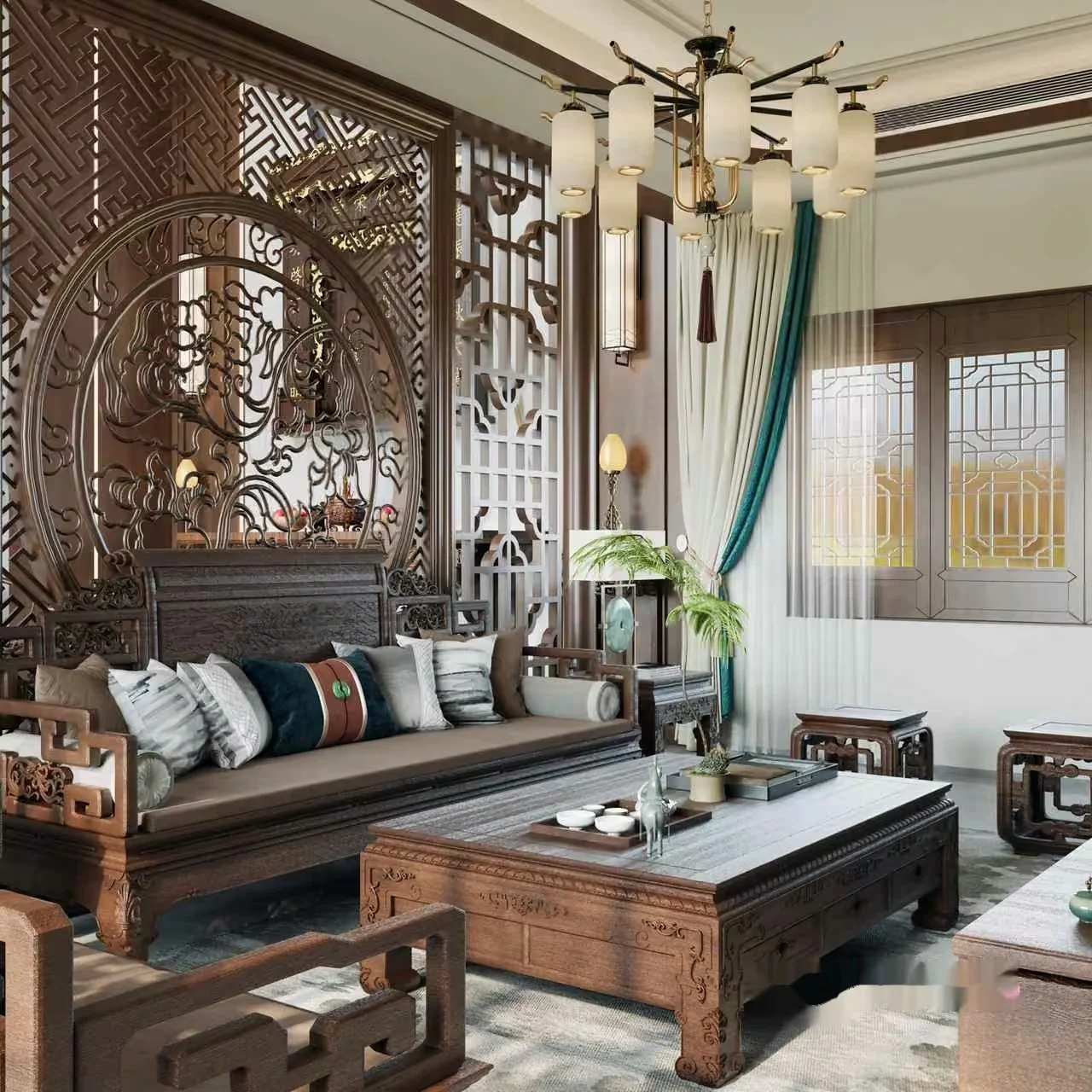Traditional Asian-Inspired Living Room 3D Model – 9513 – VRAY Render