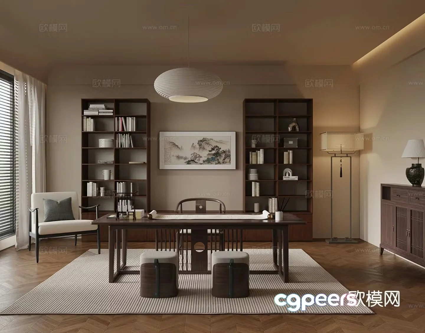 New Chinese style study 3D model