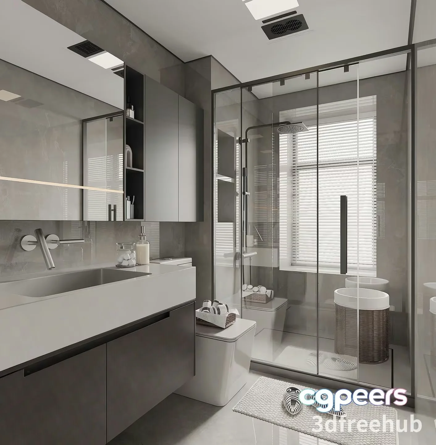Modern Gray Bathroom 3D Model – 18974 – VRAY Render