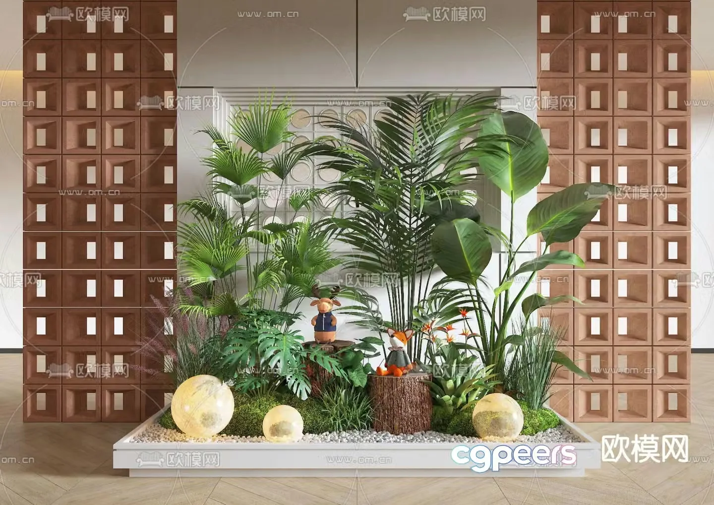 Indoor landscape plant landscaping cement brick 3d model