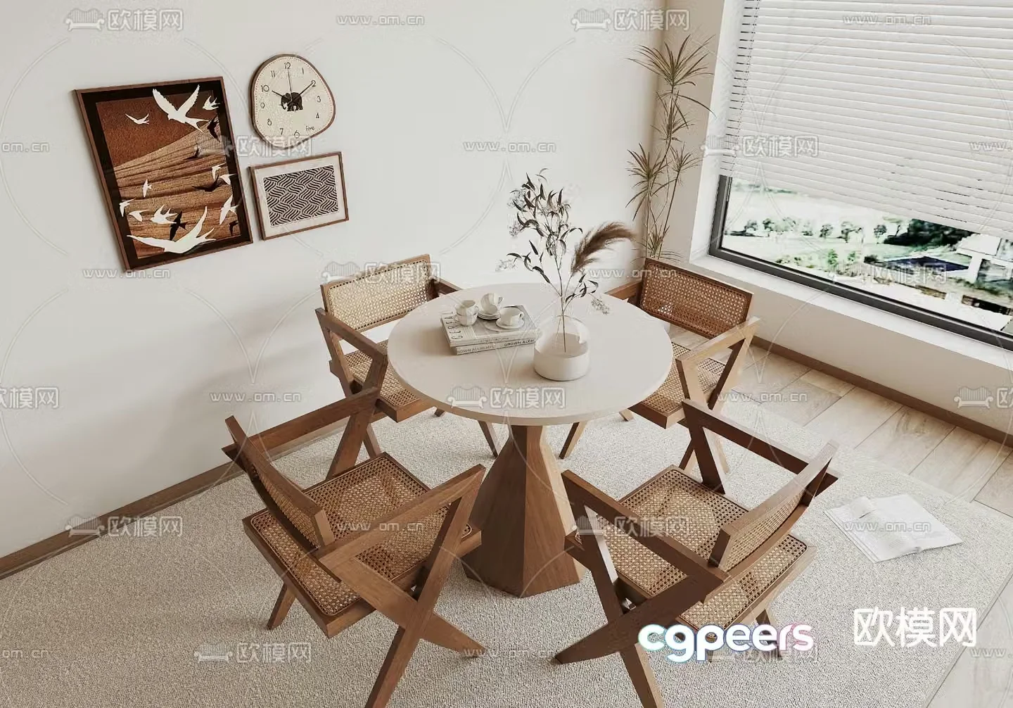 Wabi Sabi leisure table and chairs round table 3d model