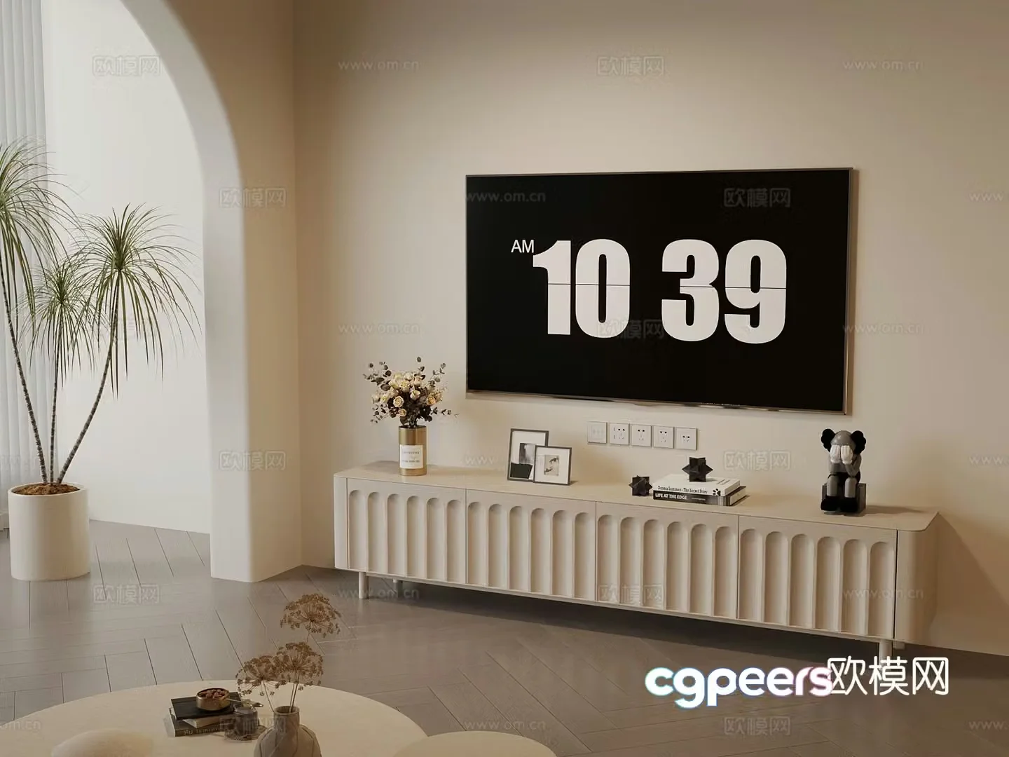 Cream style TV cabinet coffee table 3D model
