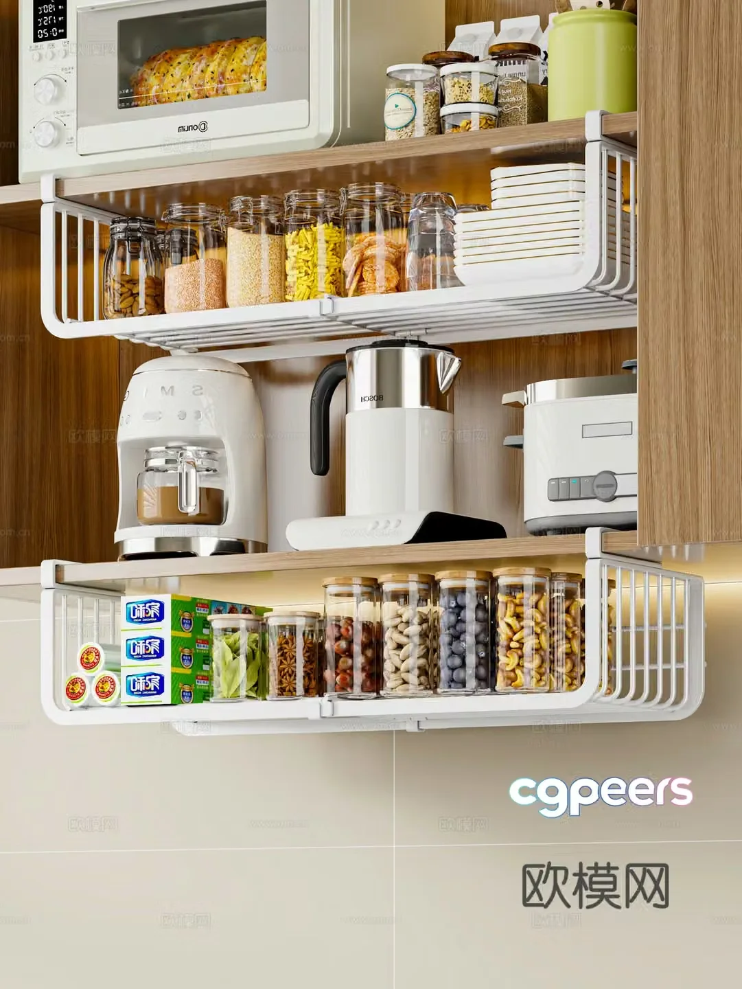 Modern kitchen Seasoning rack Seasoning bottle Plastic film Electrical appliances Cabinet 3D model