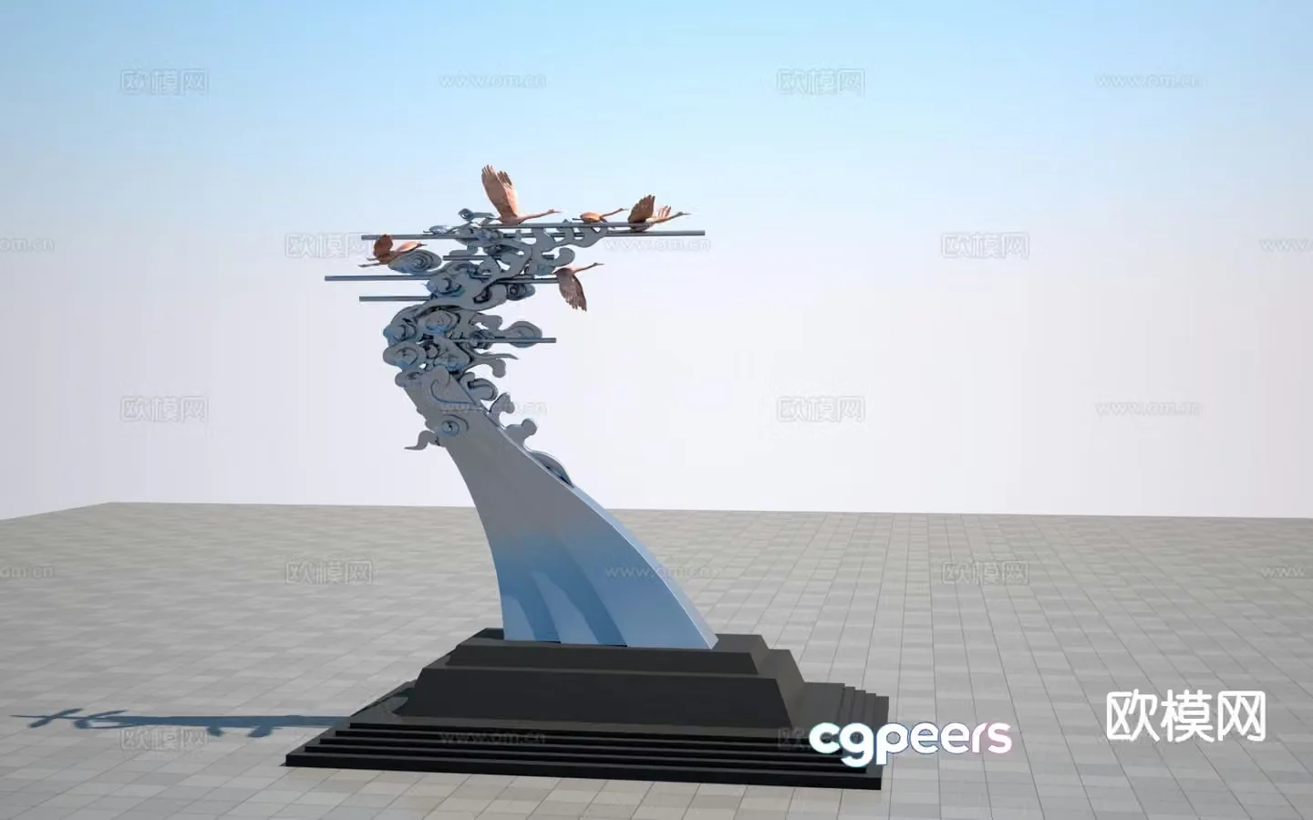 New Chinese style black-necked crane sculpture 3D model