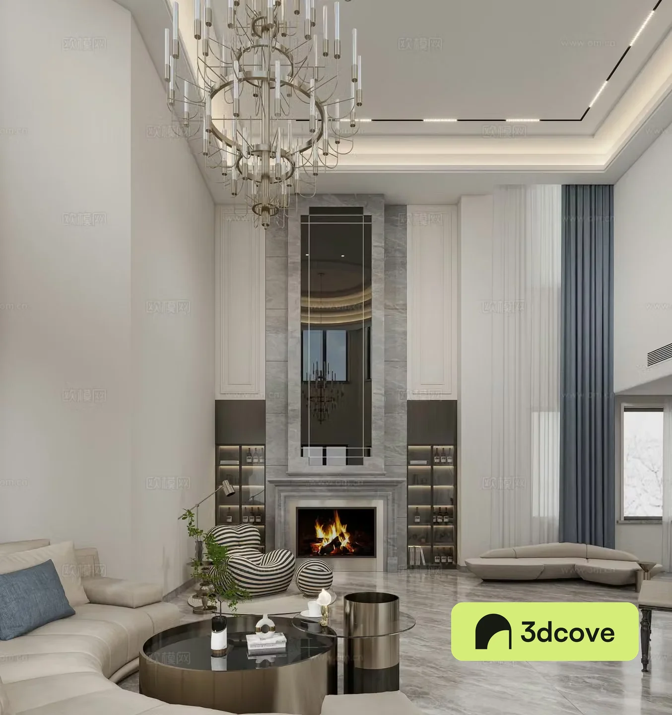 French villa hall living and dining room