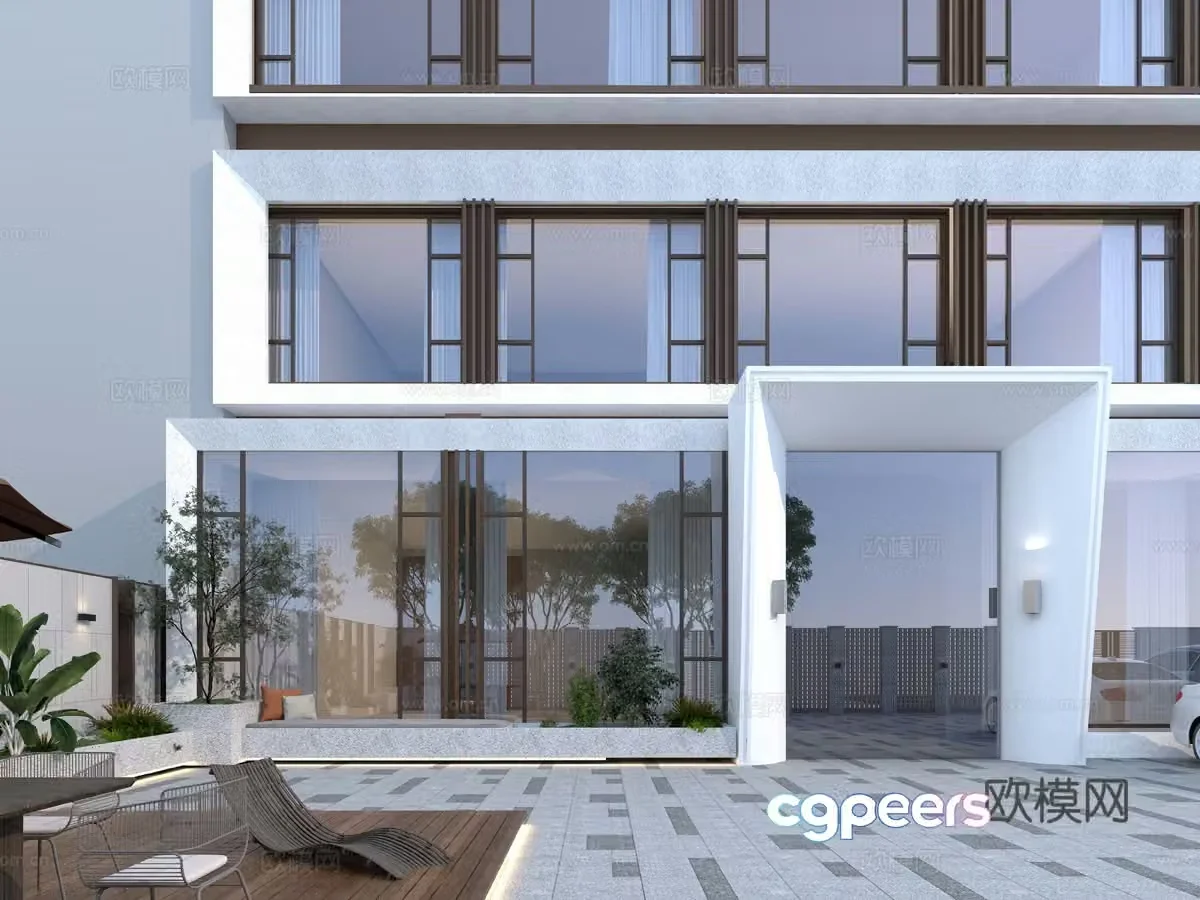 Modern villa courtyard model 3d model