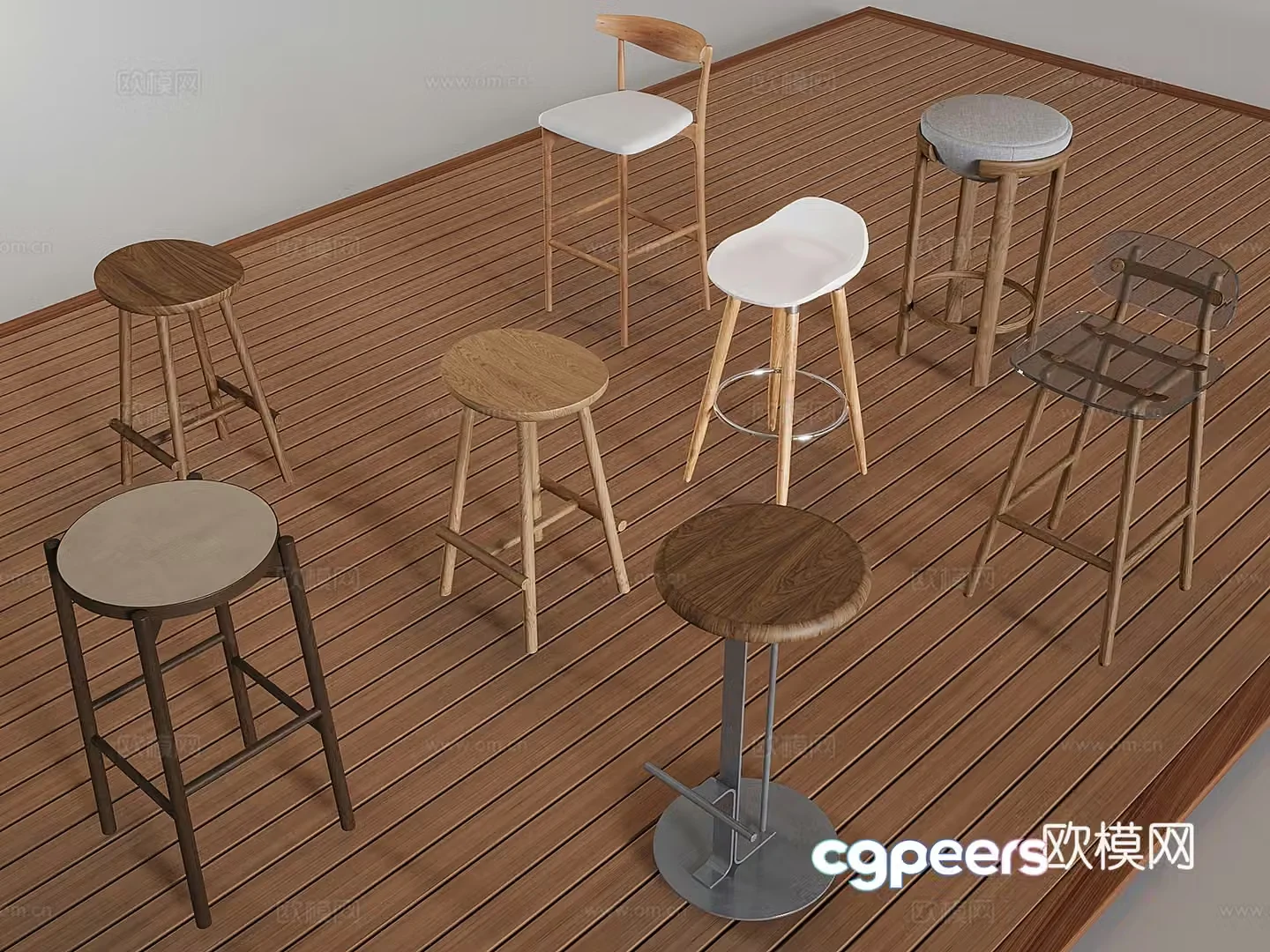 Medium style bar chair bar stool solid wood bar stool backrest chair 3D model