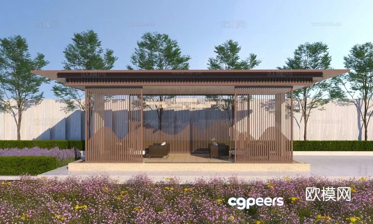 New Chinese style gallery pavilion corridor long corridor 3D model