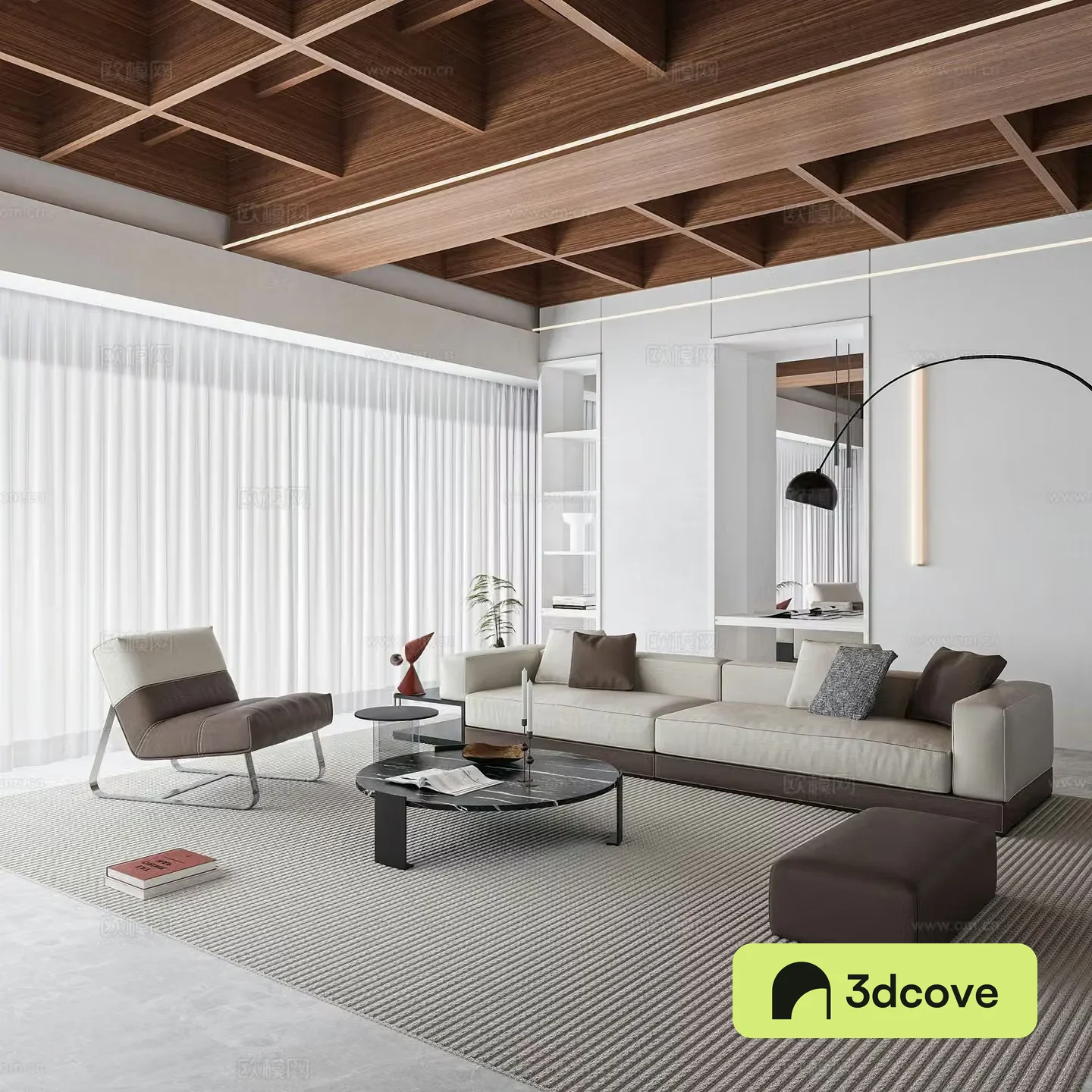 Modern living room wooden suspended ceiling living room