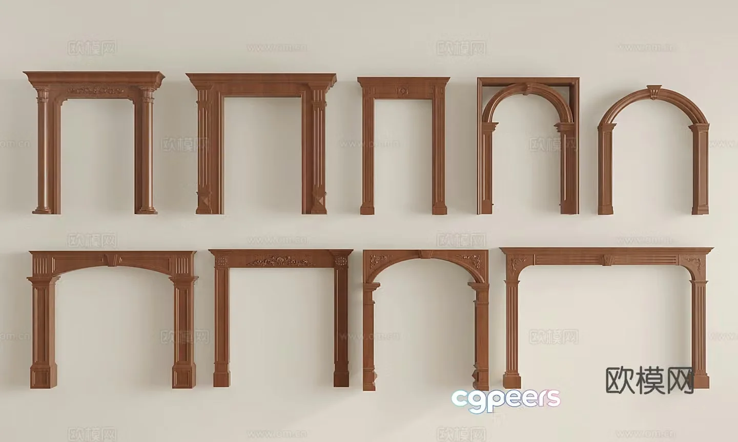 French door cover arc pass arc door hole carved door lintel arch 3D model