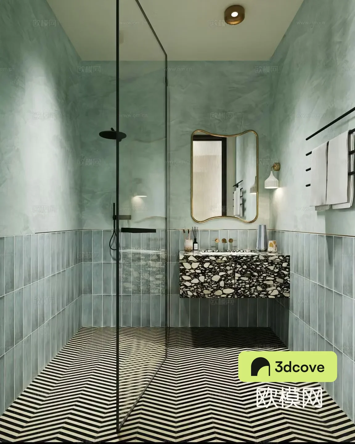 Modern French Mixed-up Children’s Bathroom Shower Bathroom Cabinet Mirror Towel
