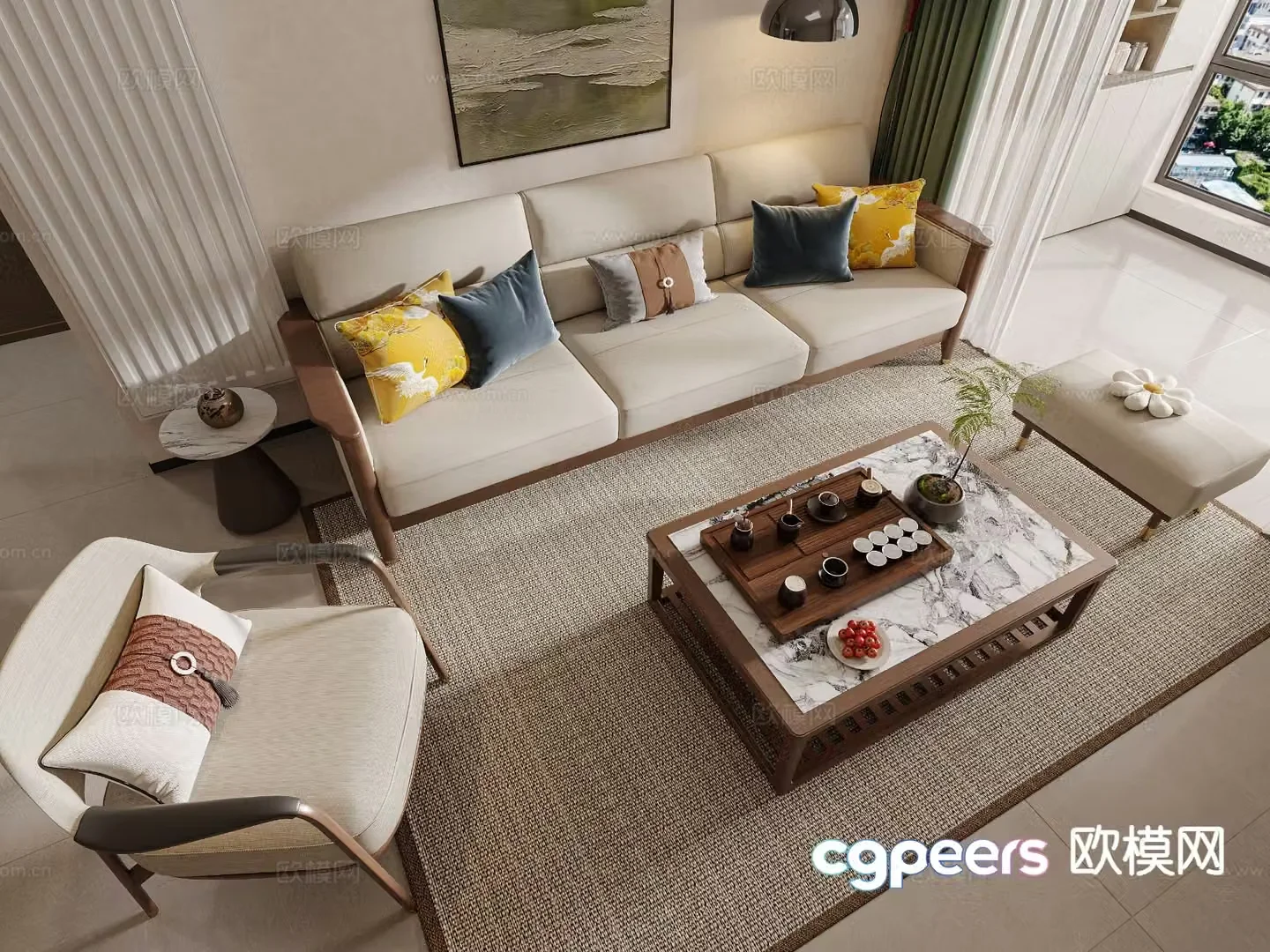 New Chinese style sofa modular sofa 3d model