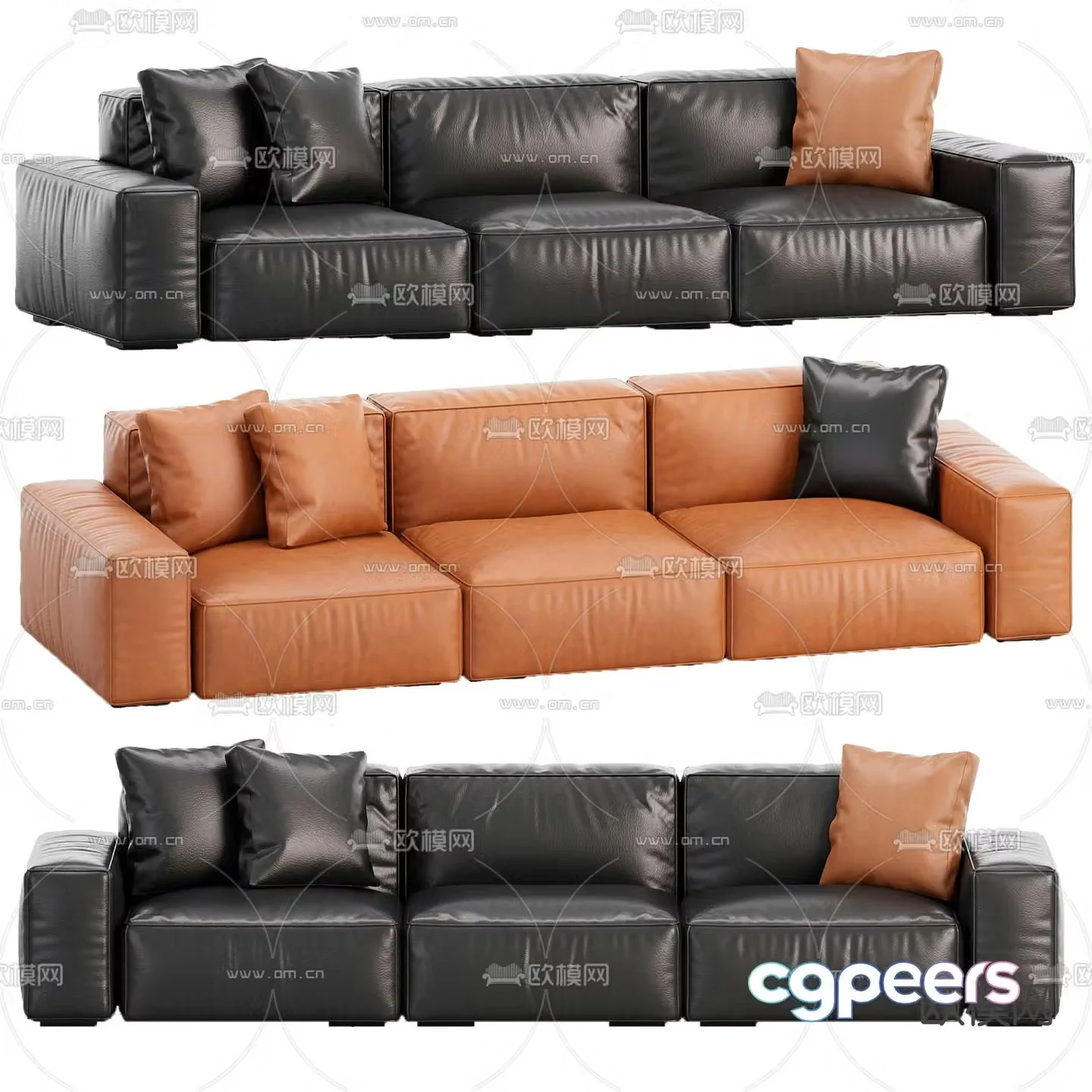 Black Eagla leather sofa multi-seat sofa three-seat sofa 3d model
