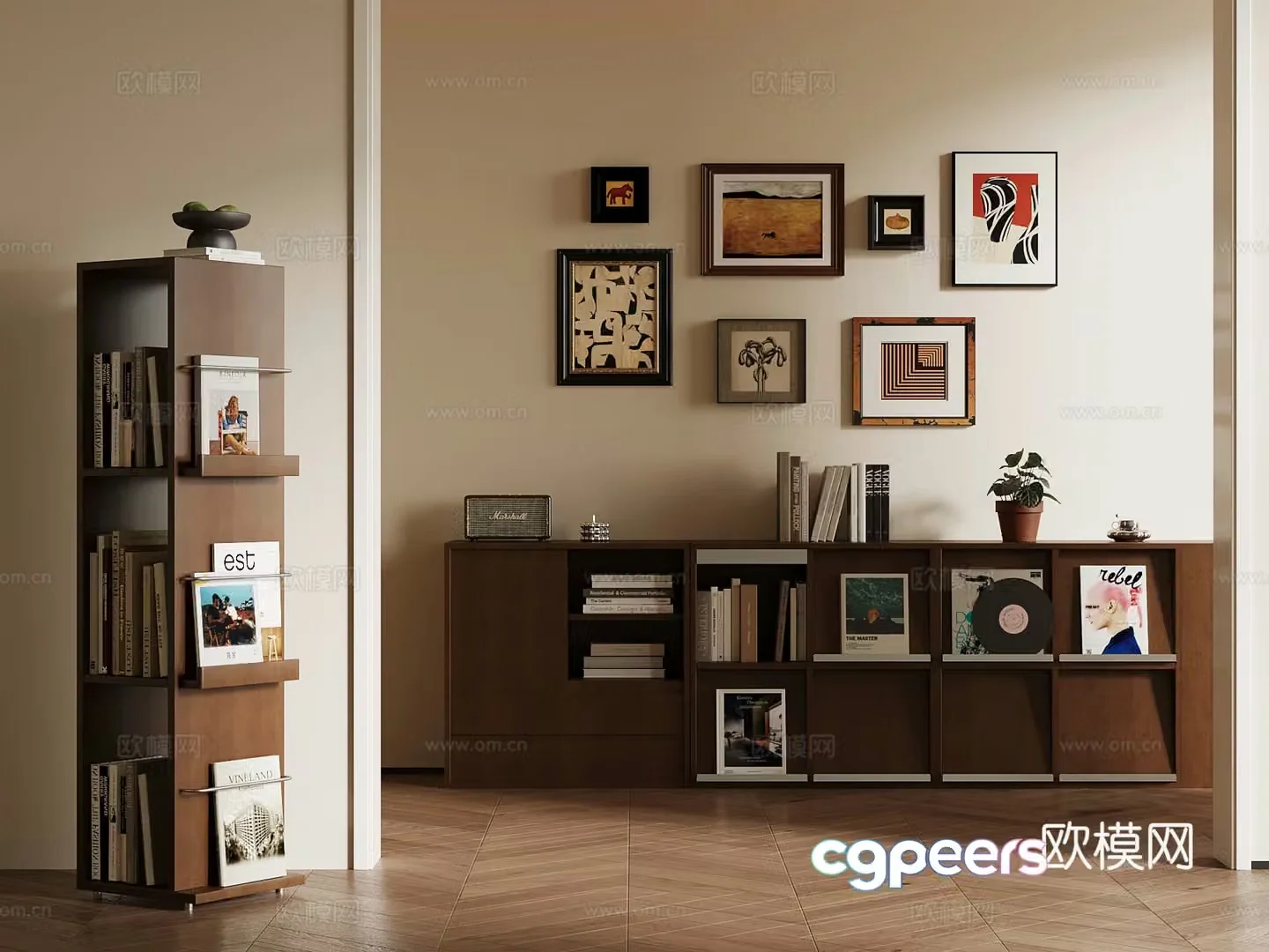 Middle-aged bookshelf low cabinet storage rack 3D model