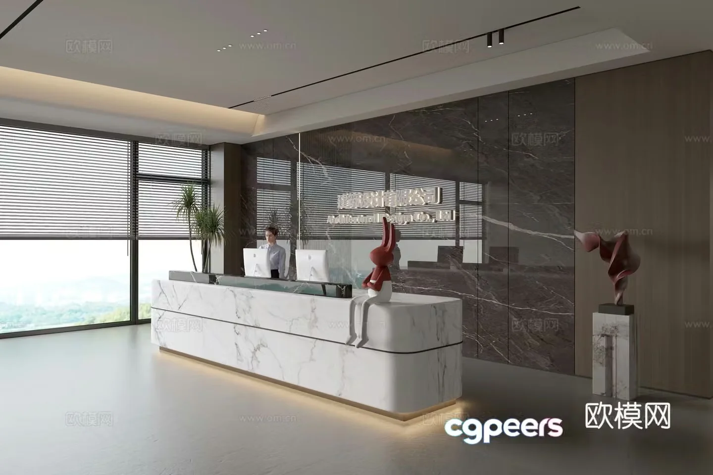 Modern company front desk reception area bar reception desk service desk company front desk background 3D model