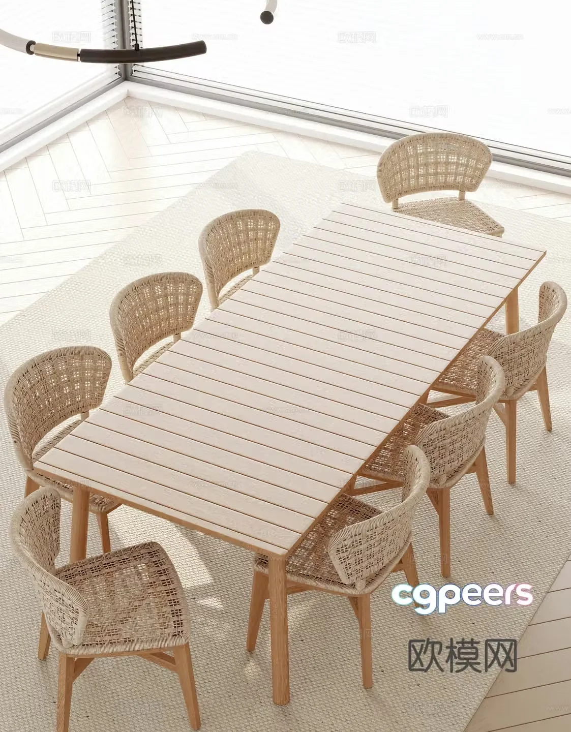 Log outdoor dining table and chairs 3d model