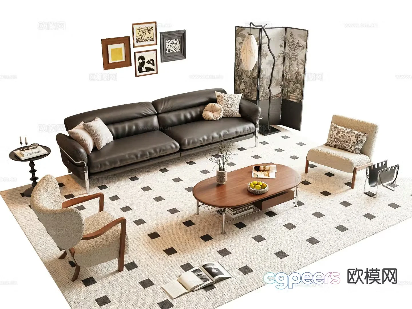 French retro style sofa modular sofa 3d model