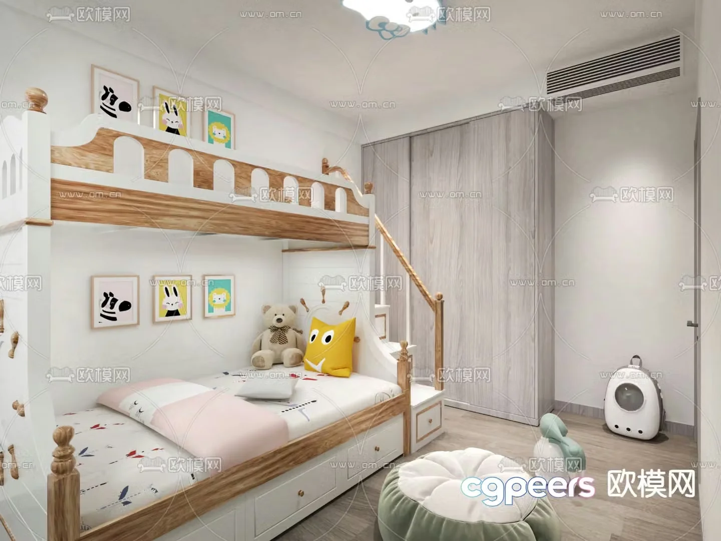 Modern children’s bed bunk bed 3d model