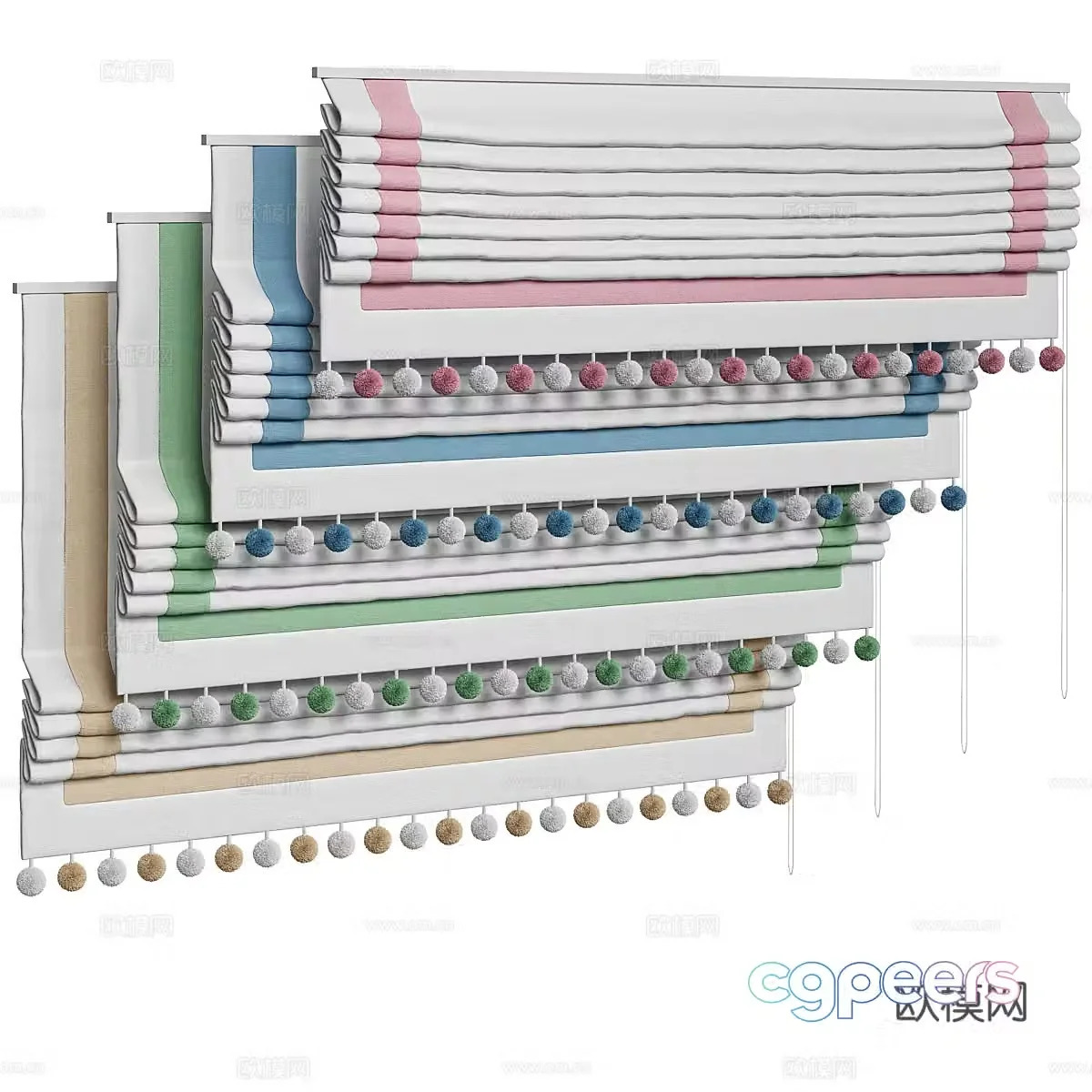 Modern cream style children’s fabric roman curtain 3d model