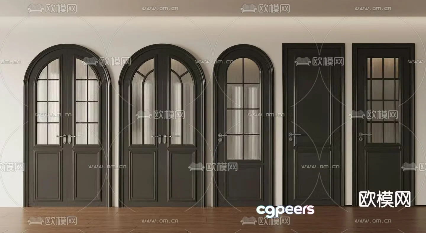 French glass door kitchen and bathroom door sliding door arched door 3d model