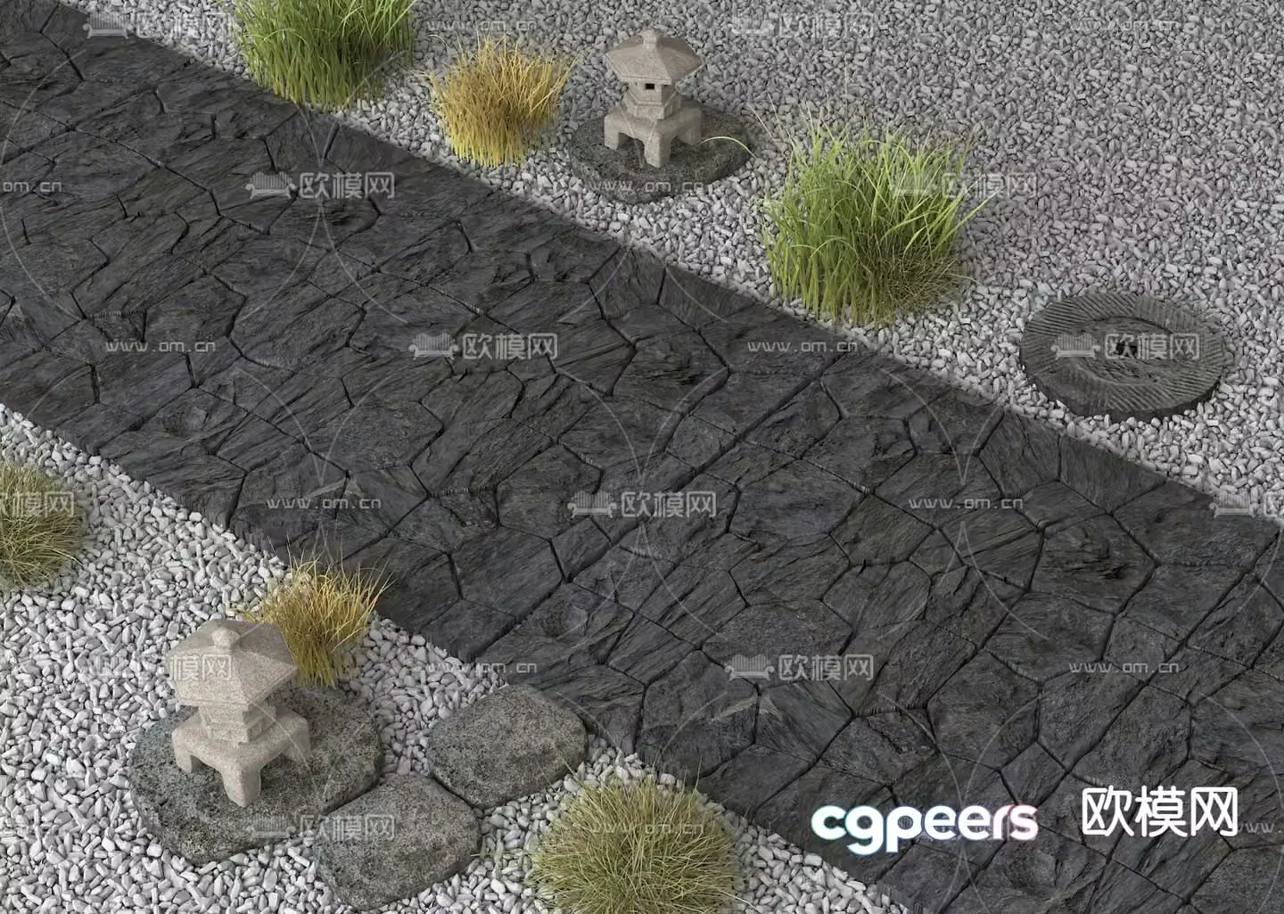 Modern landscape garden road park steps 3d model