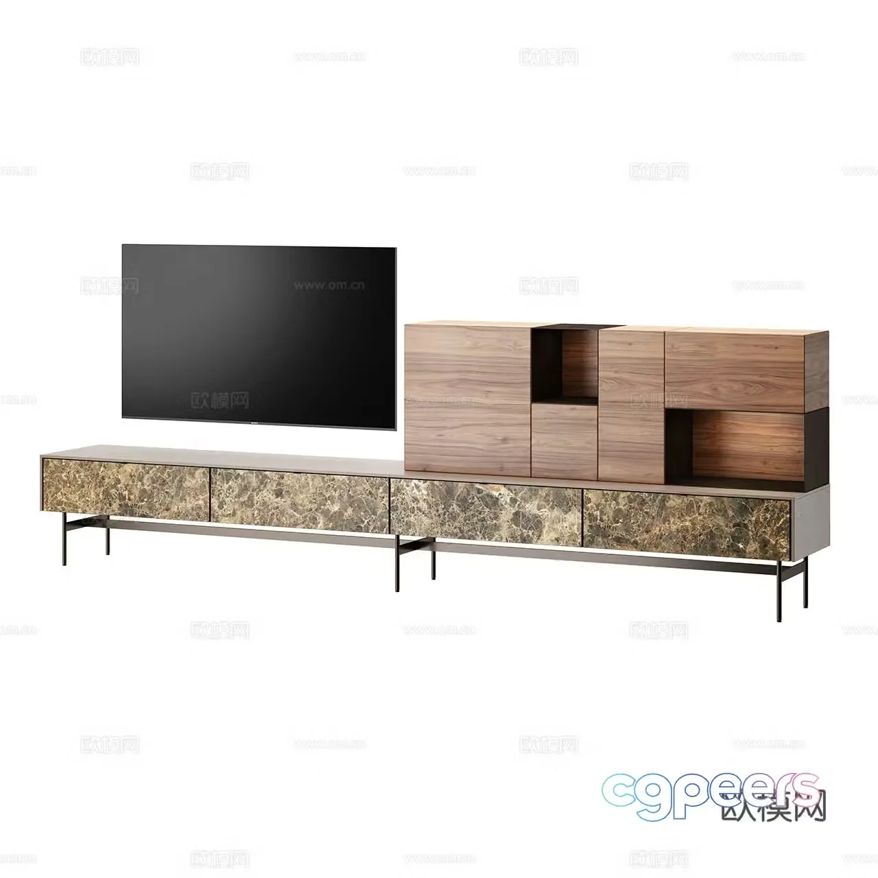 Avenue Minimalist TV Cabinet Floor-standing TV Cabinet Walnut TV Cabinet Decorative Cabinet 3D Model