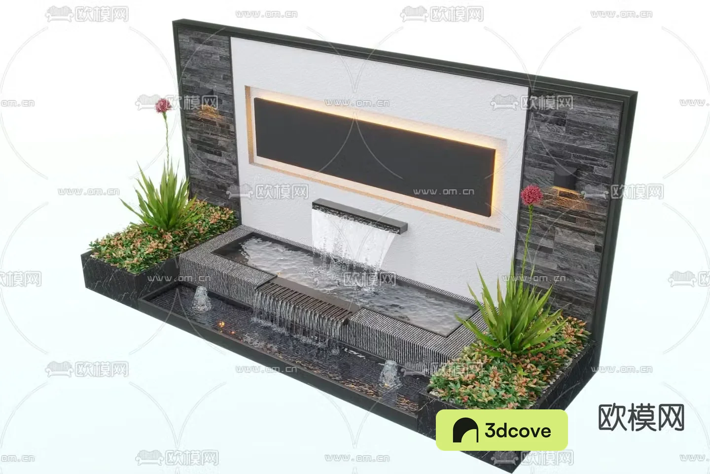 Modern water feature wall fountain pool sketch