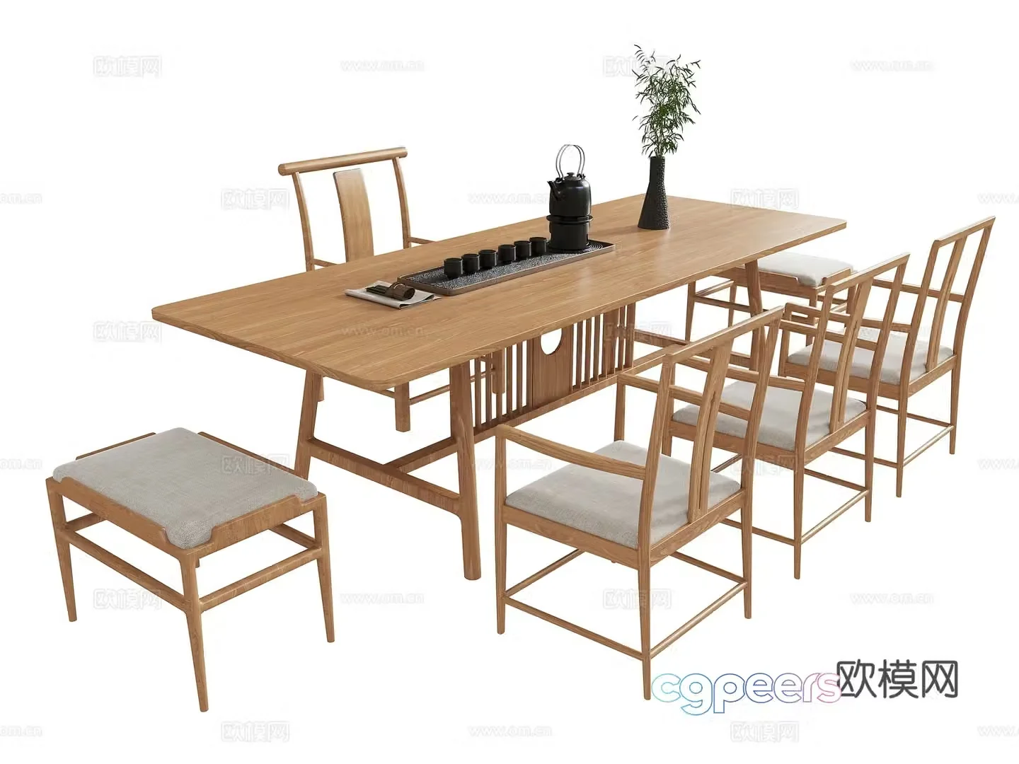 New Chinese tea table and chair 3D model