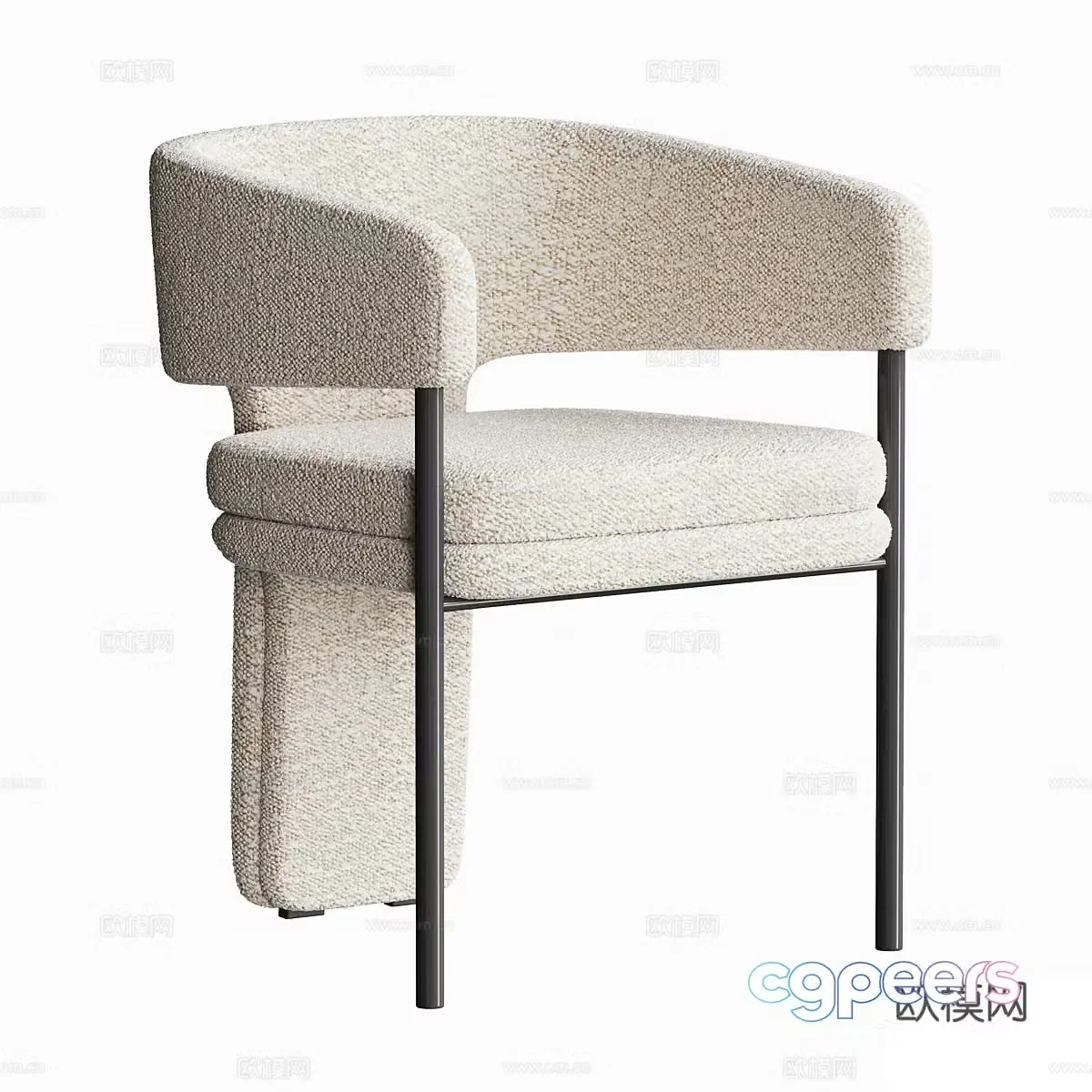 Modern cream style linen dining chair 3d model