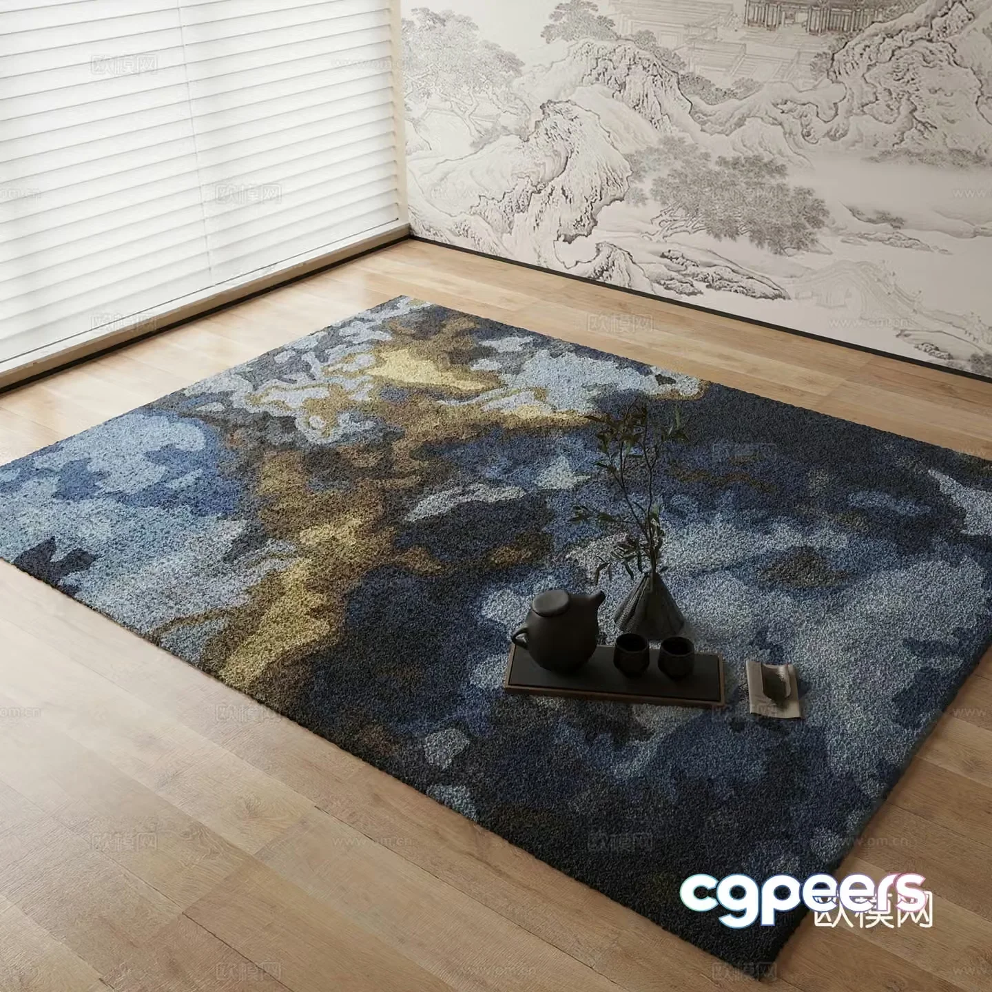 New Chinese carpet Abstract pattern carpet 3d model