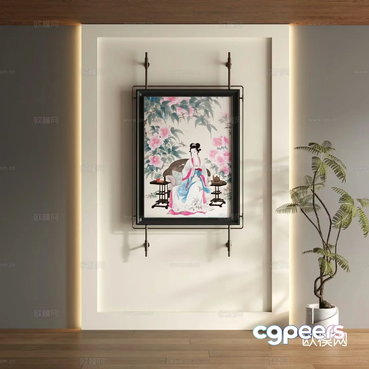 New Chinese style decorative painting figure painting hanging painting 3D model
