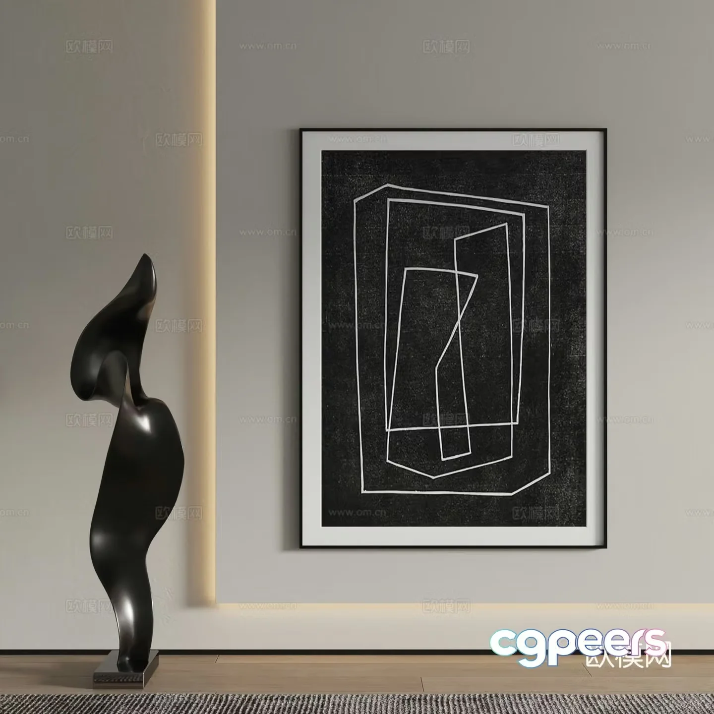 Decorative painting black and white painting hanging painting 3d model