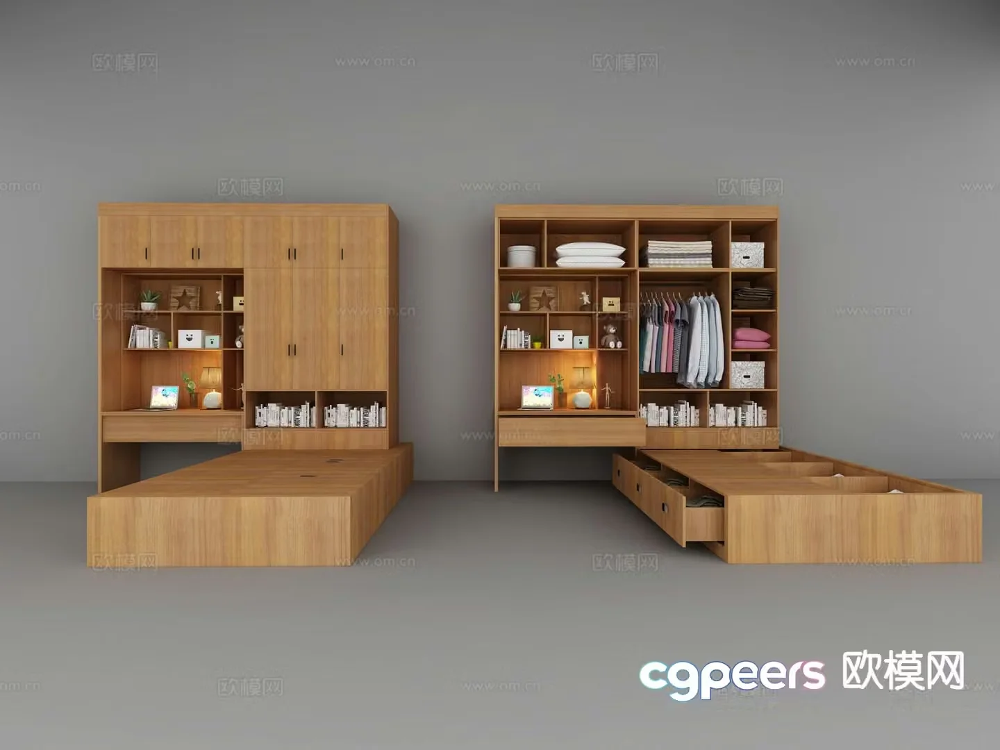 Modern tatami bed desk 3d model
