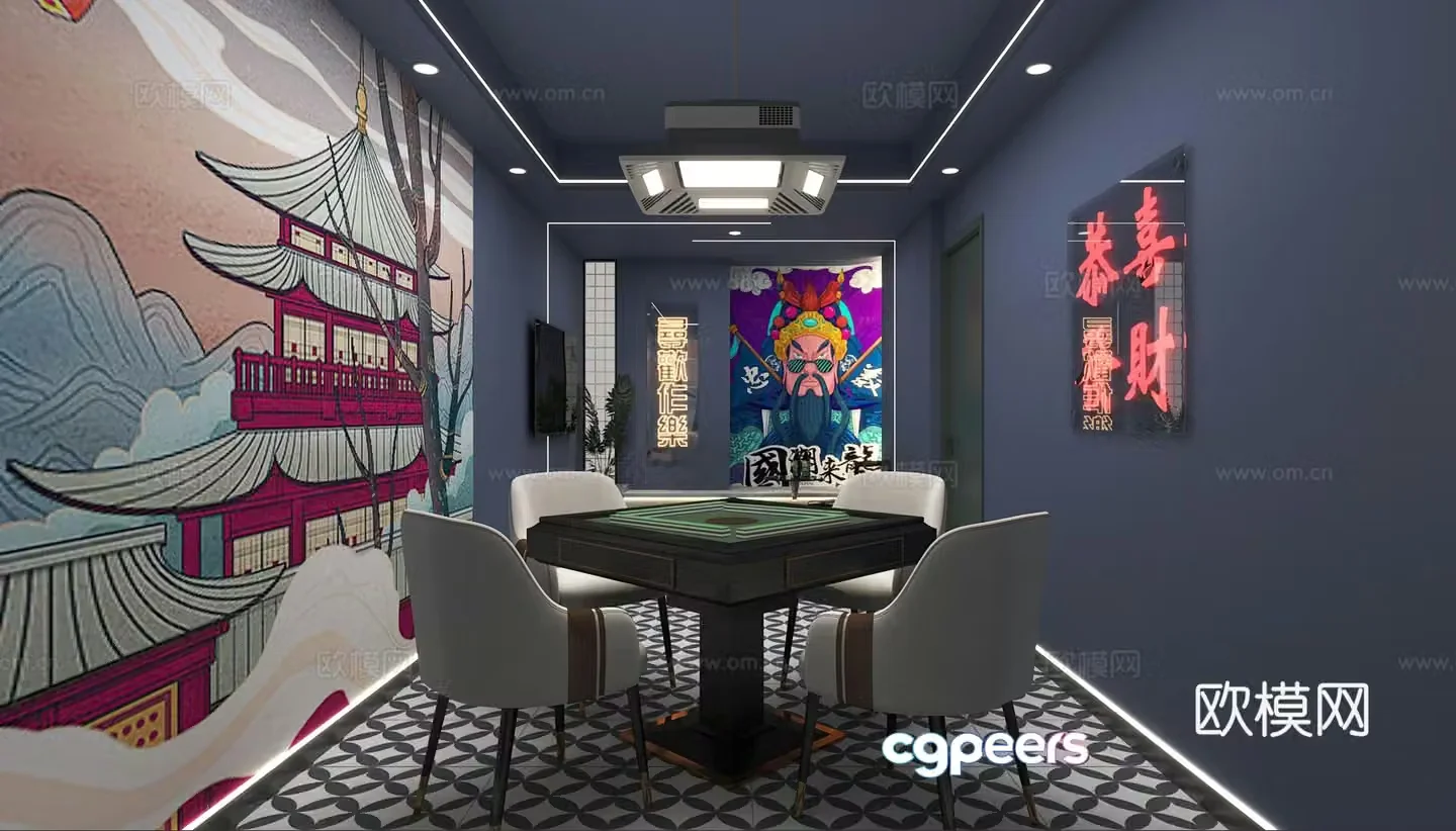 New Chinese -style chess and card room Mahjong Museum 3D model