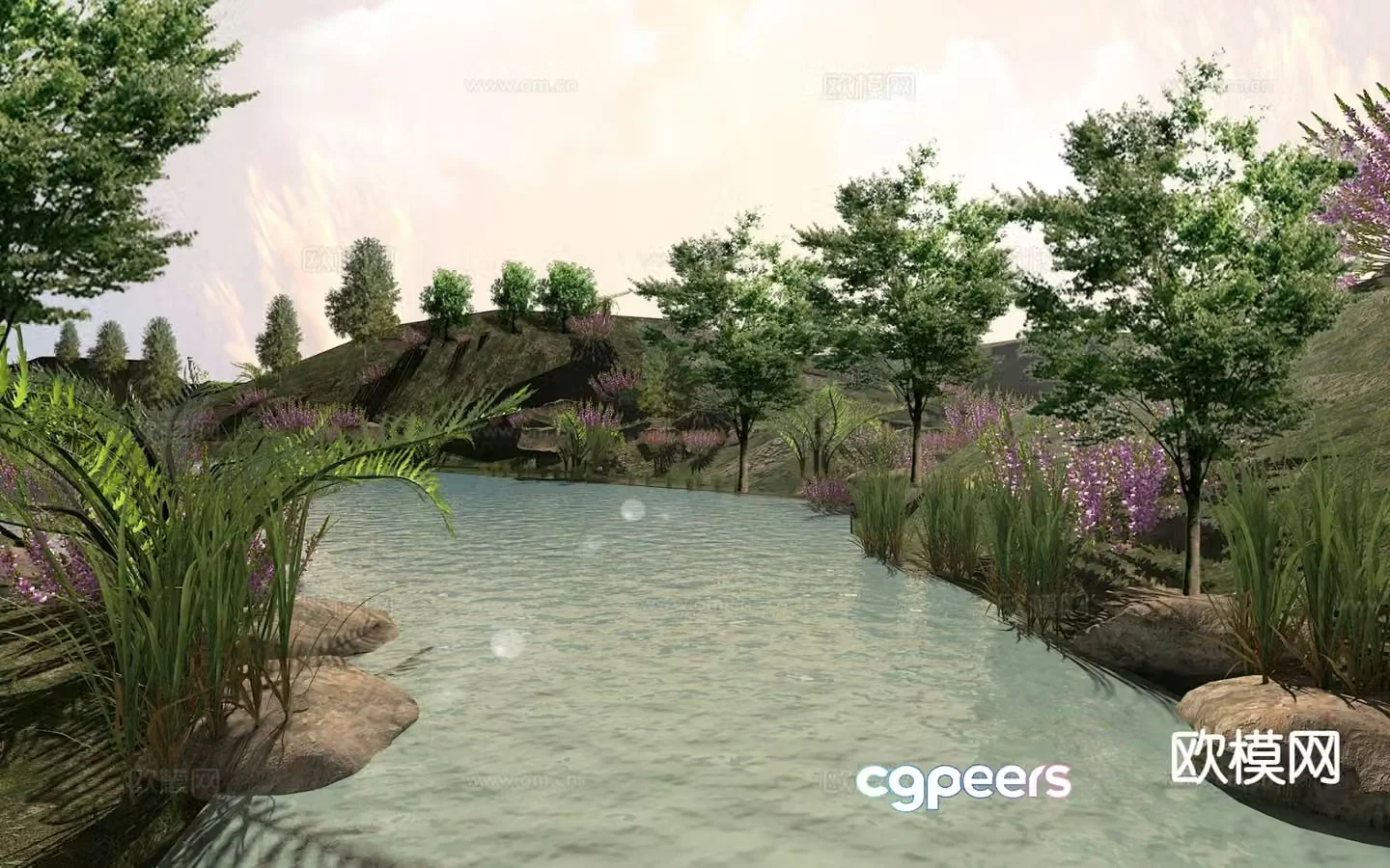 lakeside waterscape lake landscape 3d model