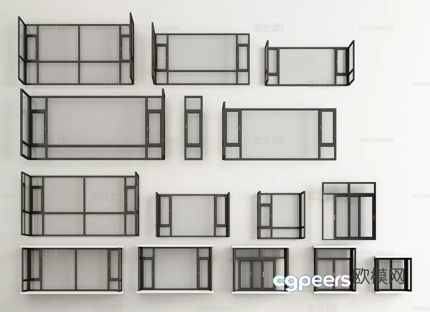 Balcony window Floor to ceiling window Casement window Window 3D model