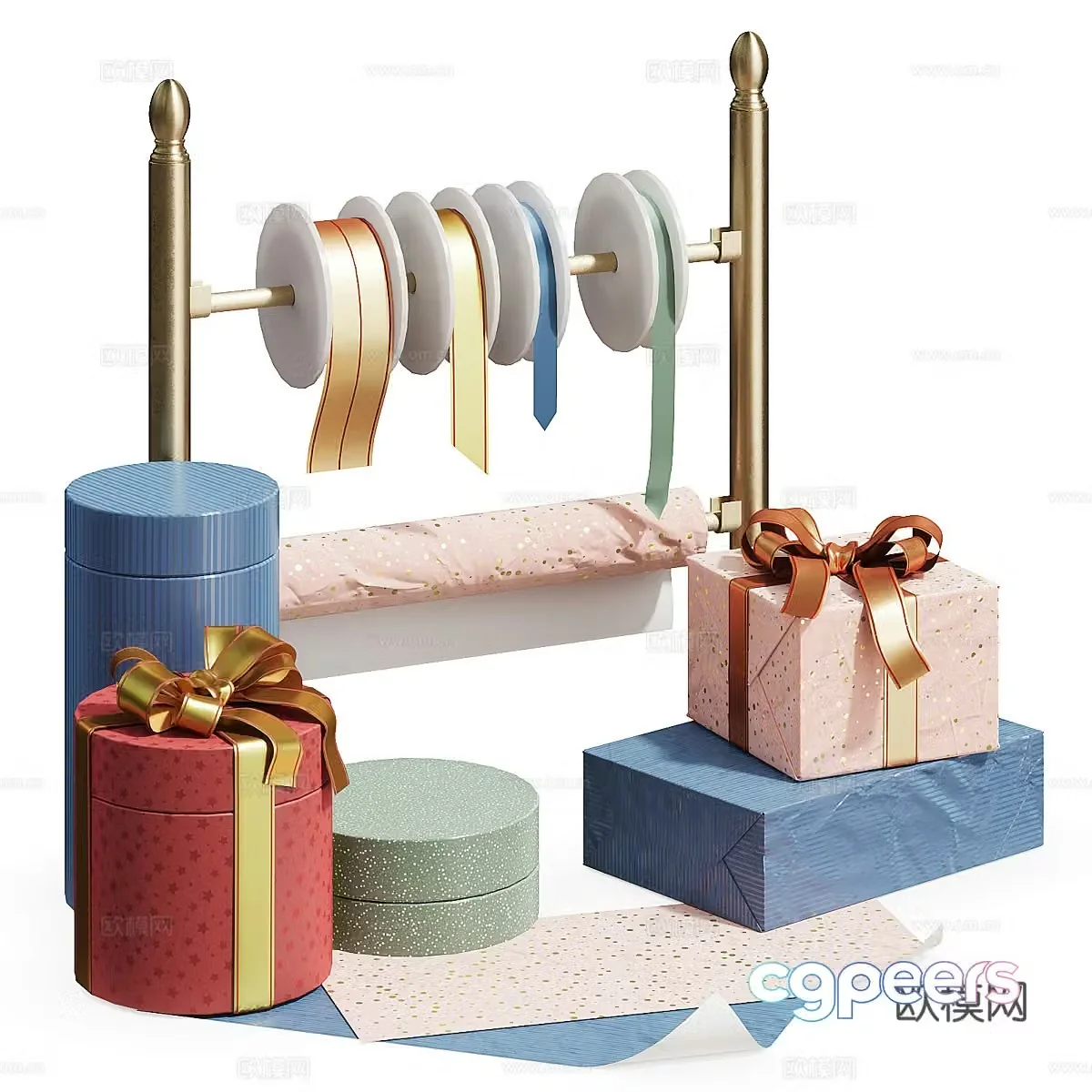Modern Cream Style Gift Gift Box Ribbon 3D Model