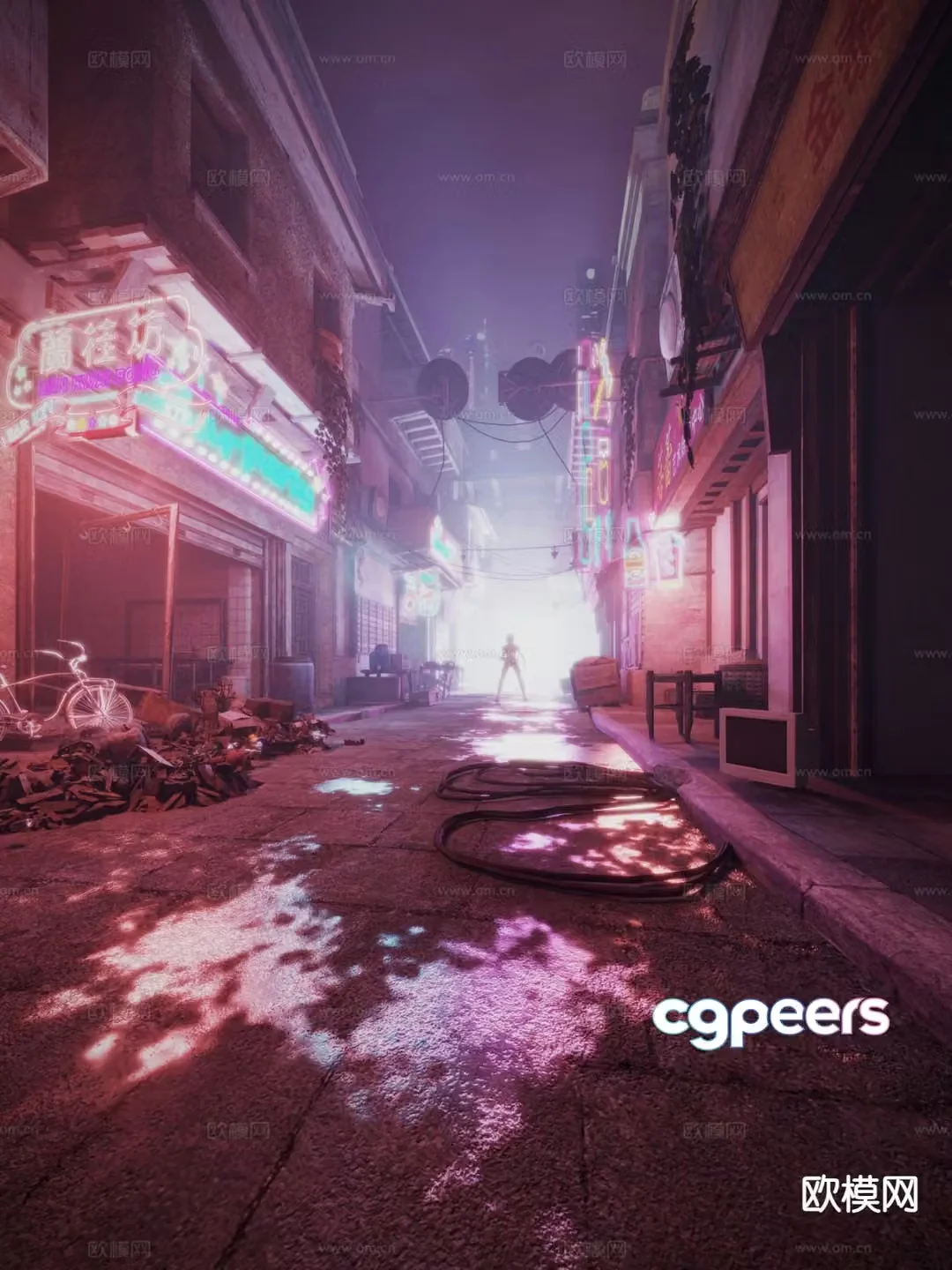 Industrial style neon ruin street 3D model