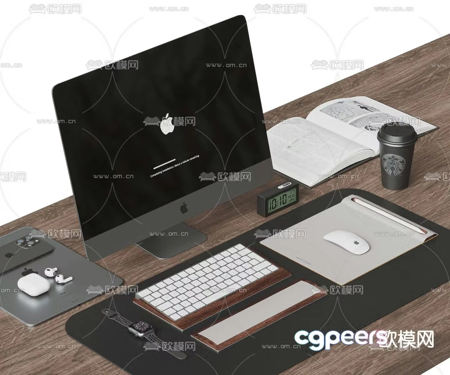 office supplies apple computer mobile phone headphones 3d model