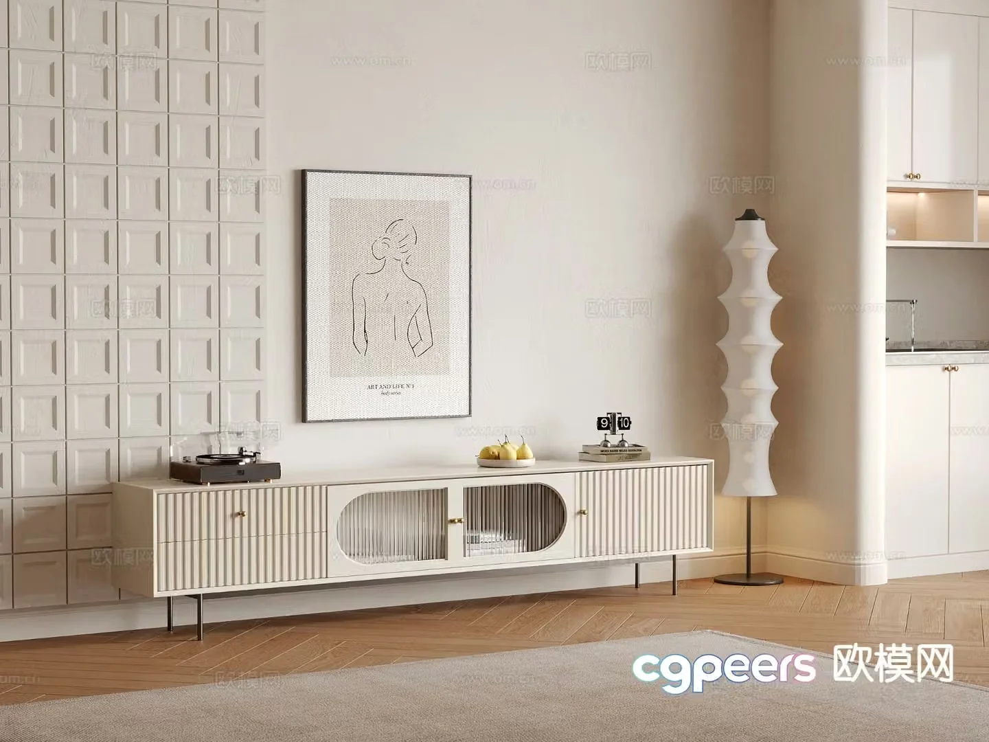 Cream style TV cabinet 3d model
