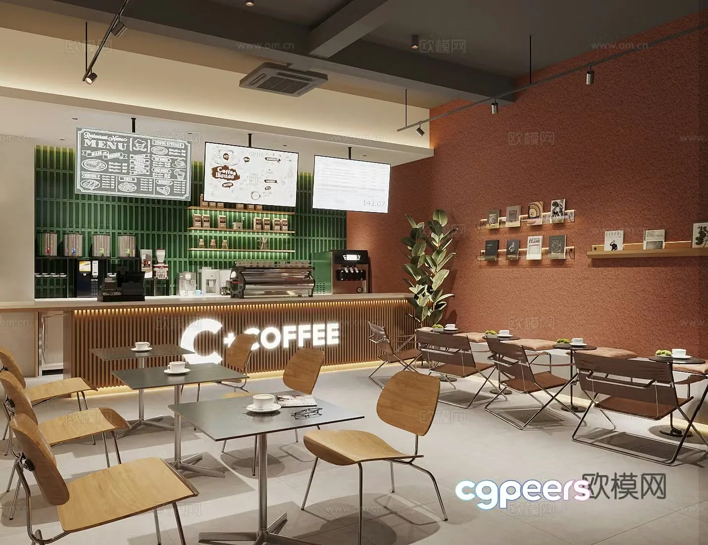 Industrial style coffee shop milk tea shop 3d model