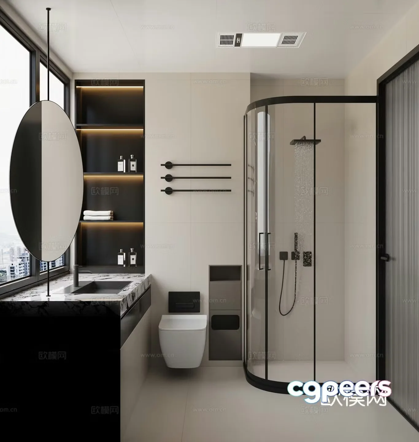 Modern black and white bathroom 3d model