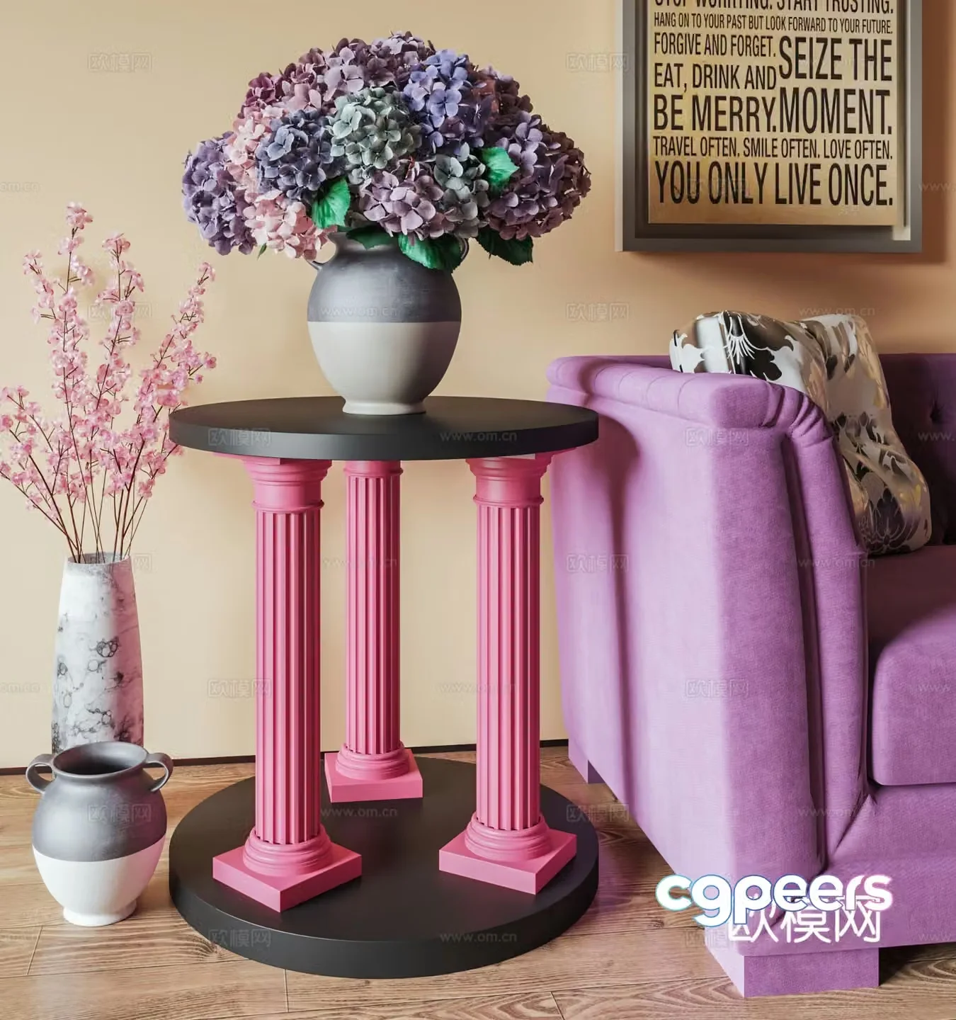 French Roman column side table and round table 3D model
