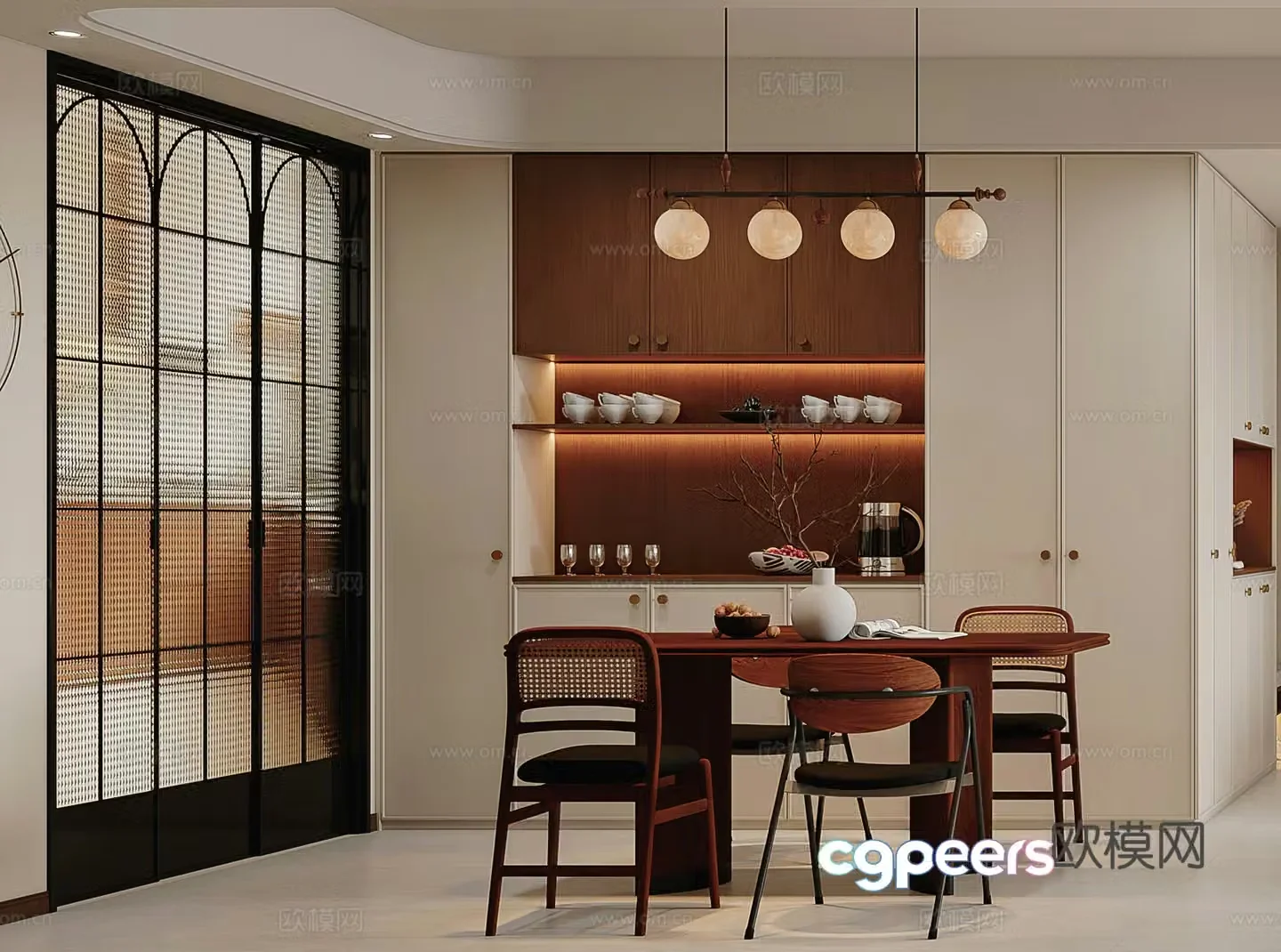 Middle-aged restaurant Dining table Wine cabinet Retro restaurant Middle-aged restaurant New Chinese restaurant 3D model
