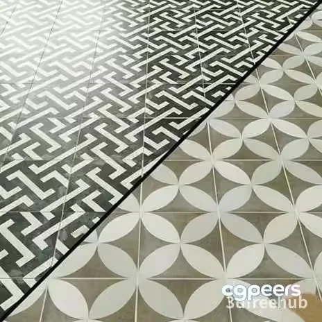 Gray And White Patterned Tiles 3D Model – 18939 – VRAY Render