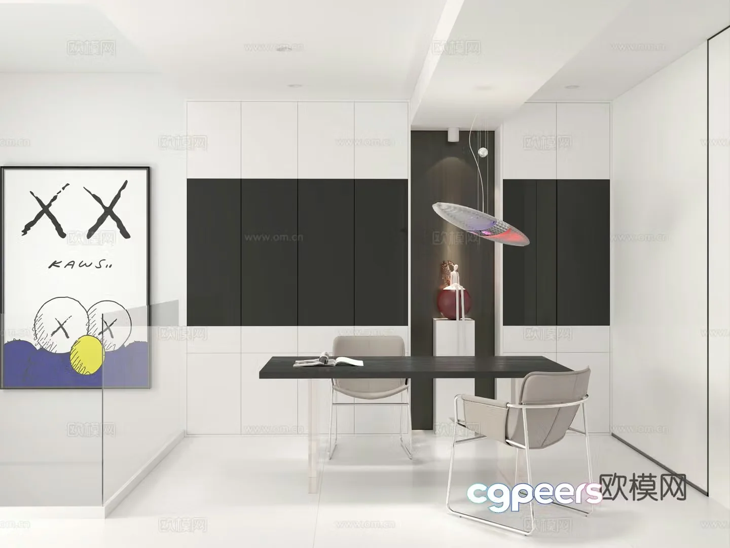 Modern minimalist aisle study room 3D model