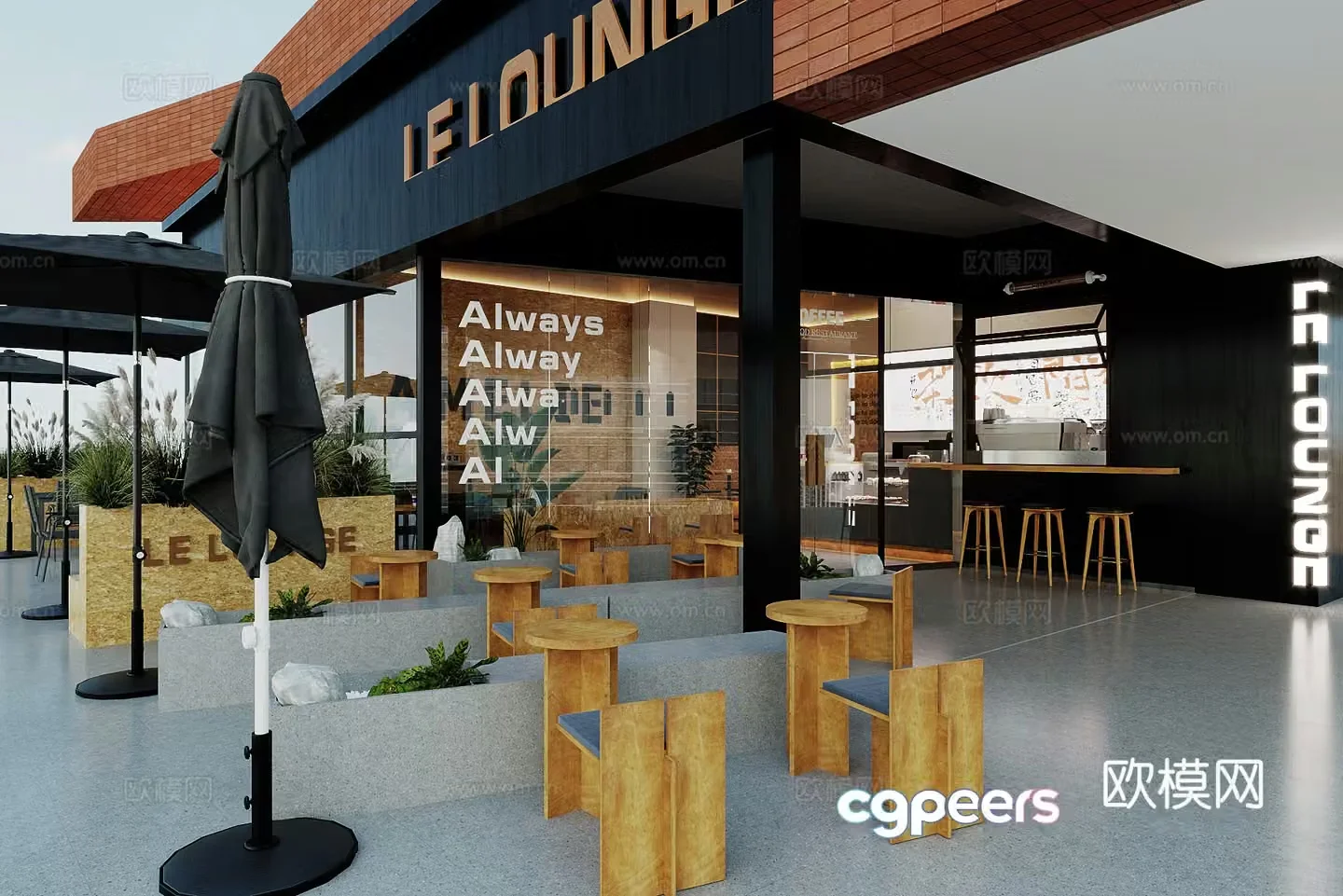 Modern cafe exterior area milk tea shop exterior area 3D model