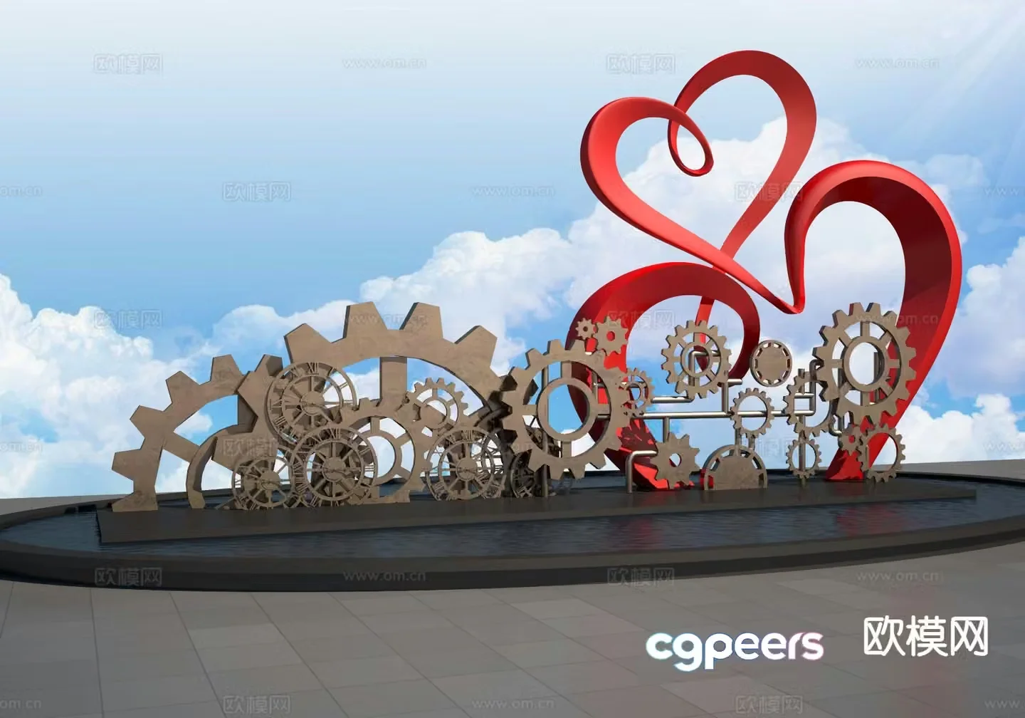 Love gear sculpture urban sculpture 3d model