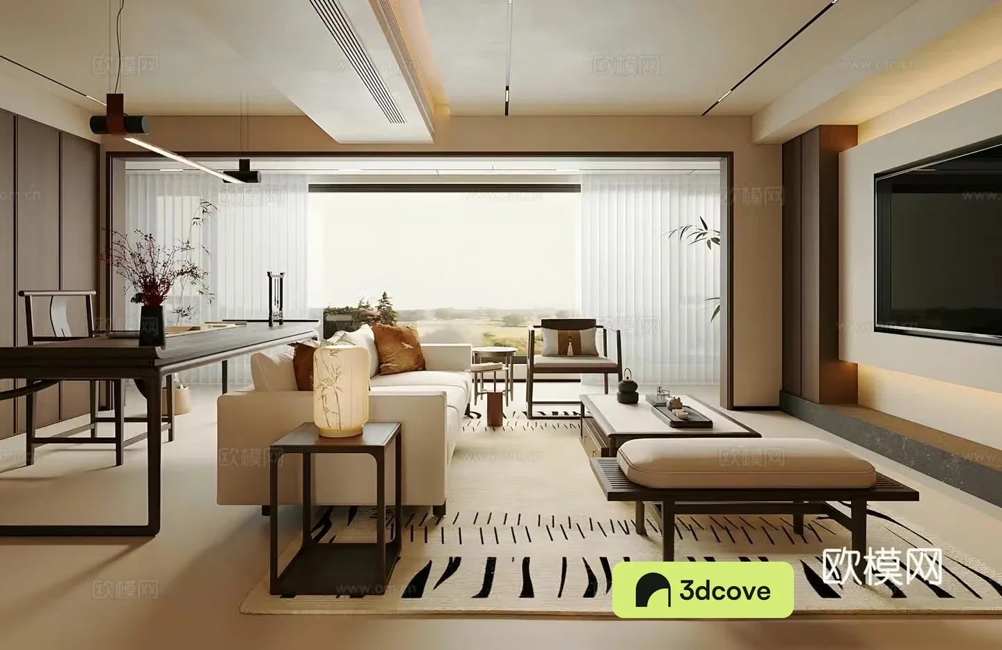 New Chinese Zen Home Living Room Song-style Aesthetic Living Room Chinese Sofa Coffee Table Combination