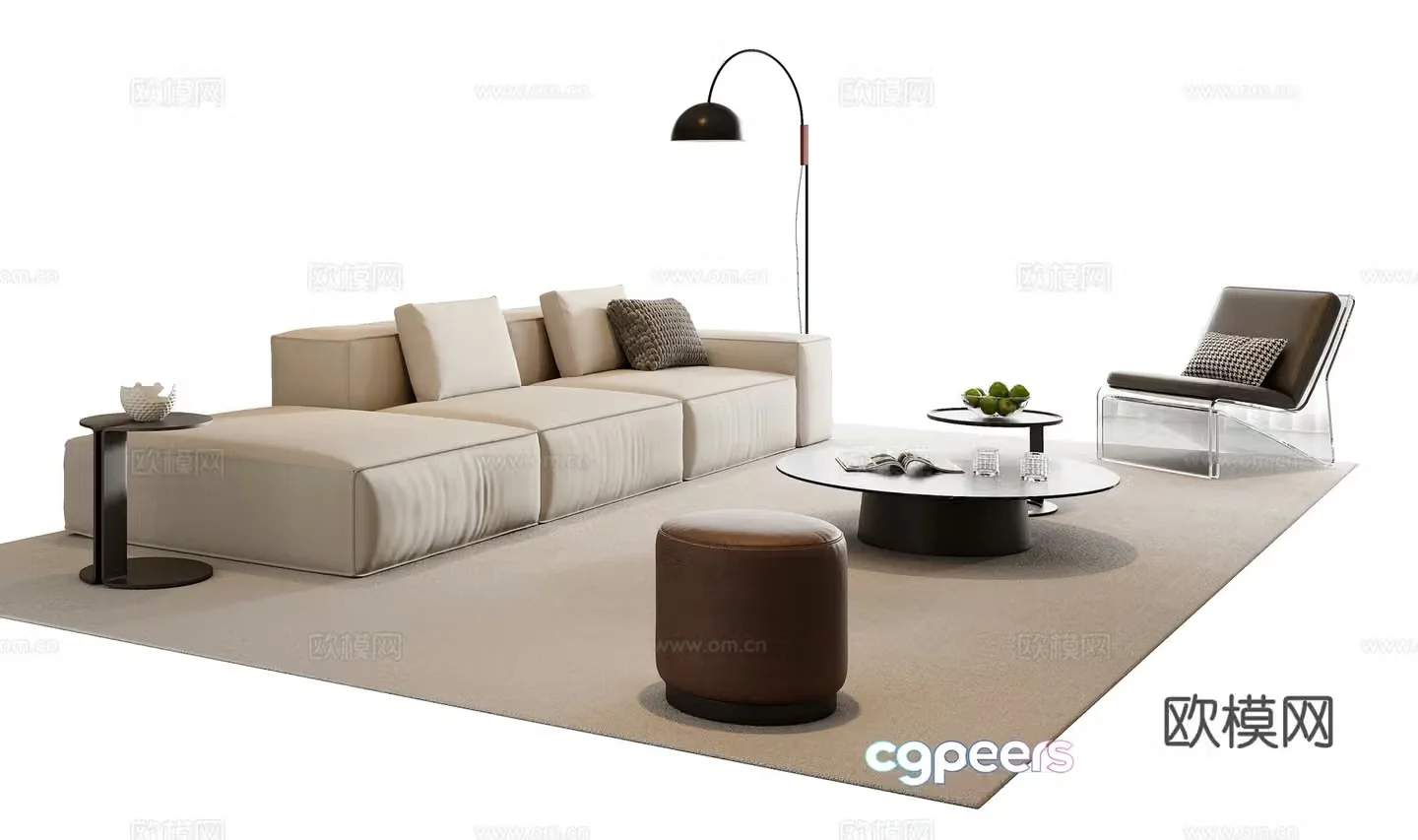 Italian sofa coffee table combination 3D model